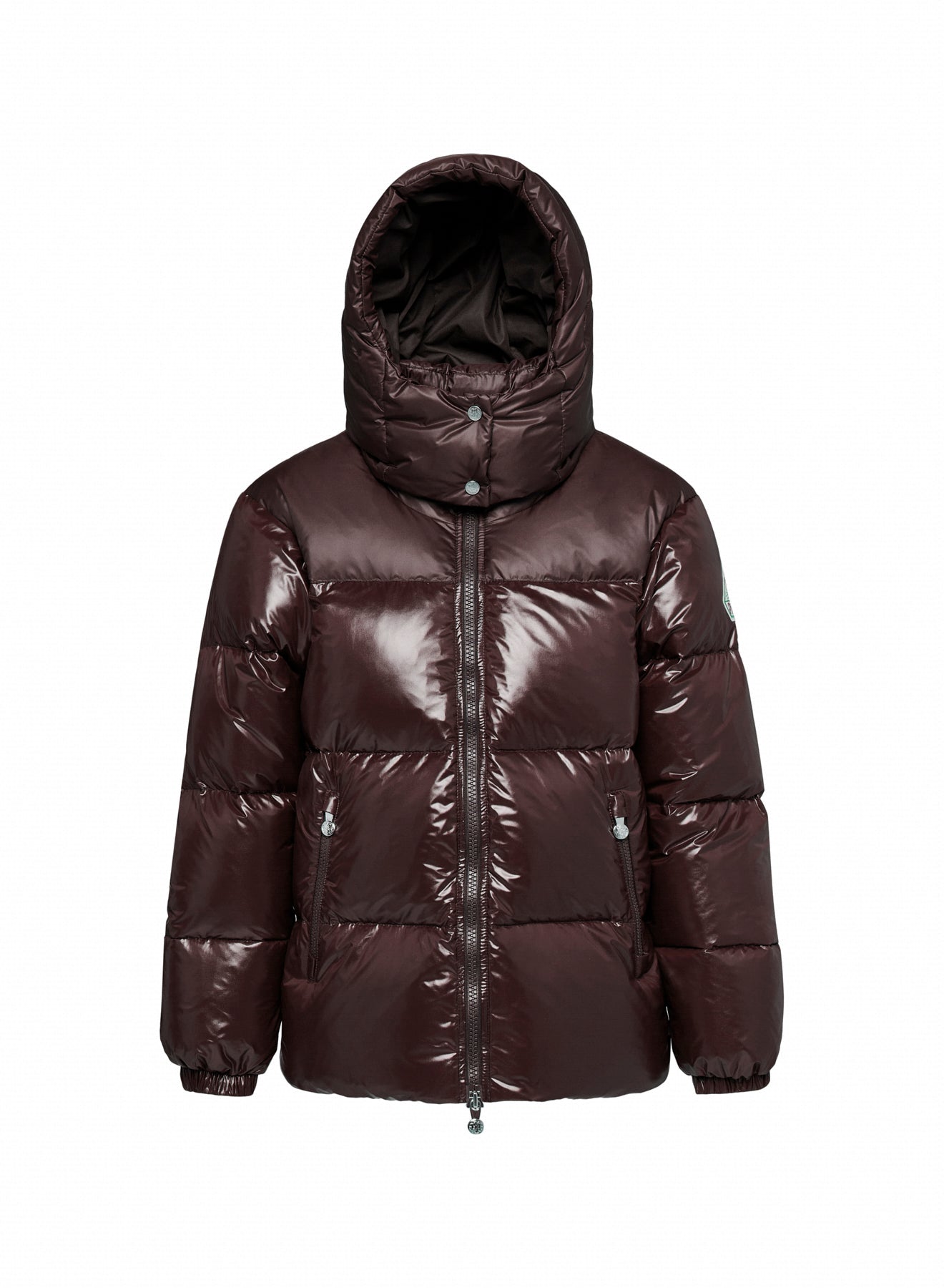 Lively brown women's shiny puffer jacket-5