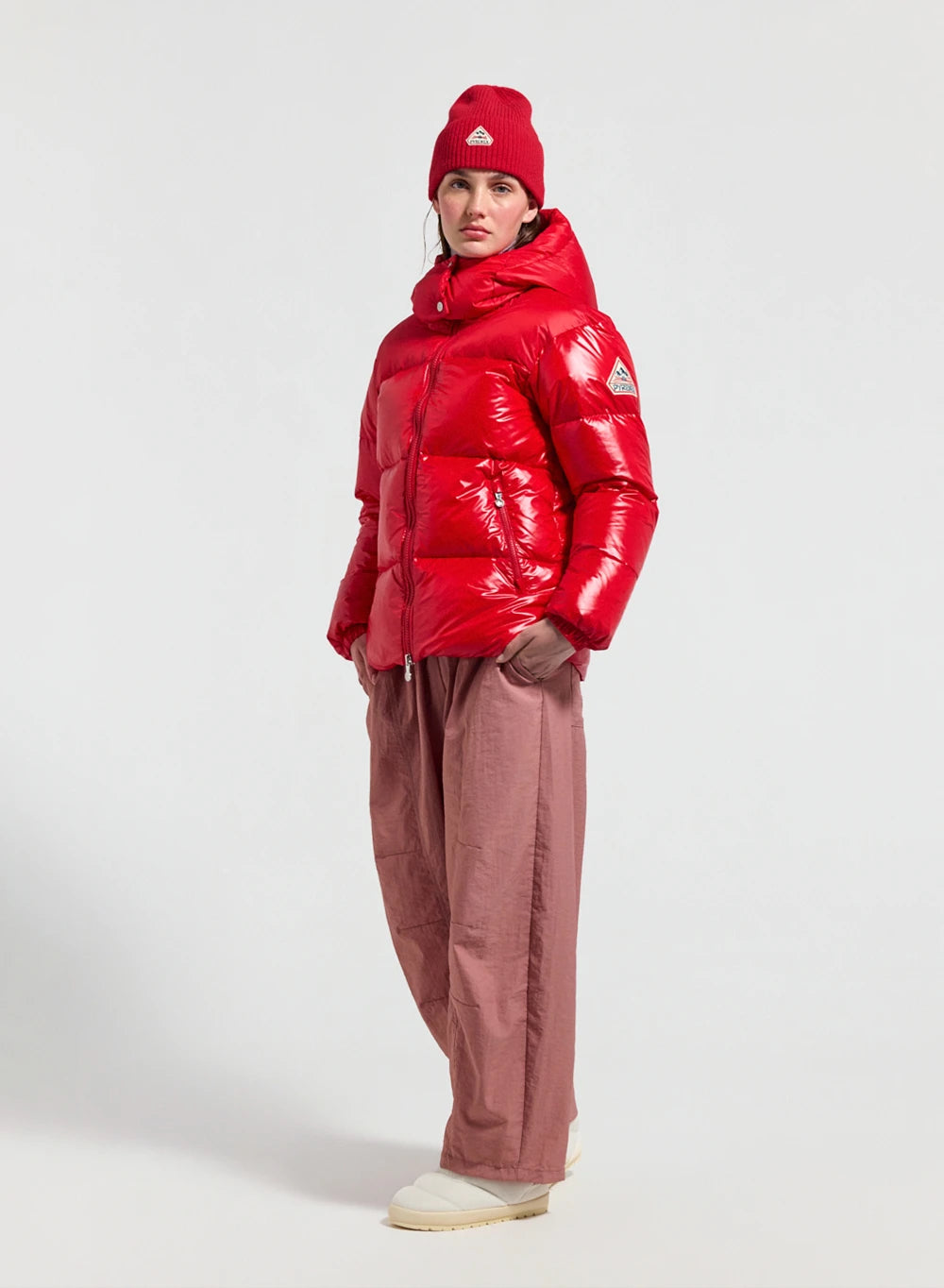 Women's shiny red puffer jacket-3