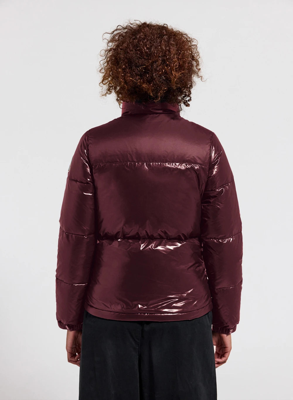 Short, shiny puffer jacket for women, Pyrenex Goldin burgundy-4