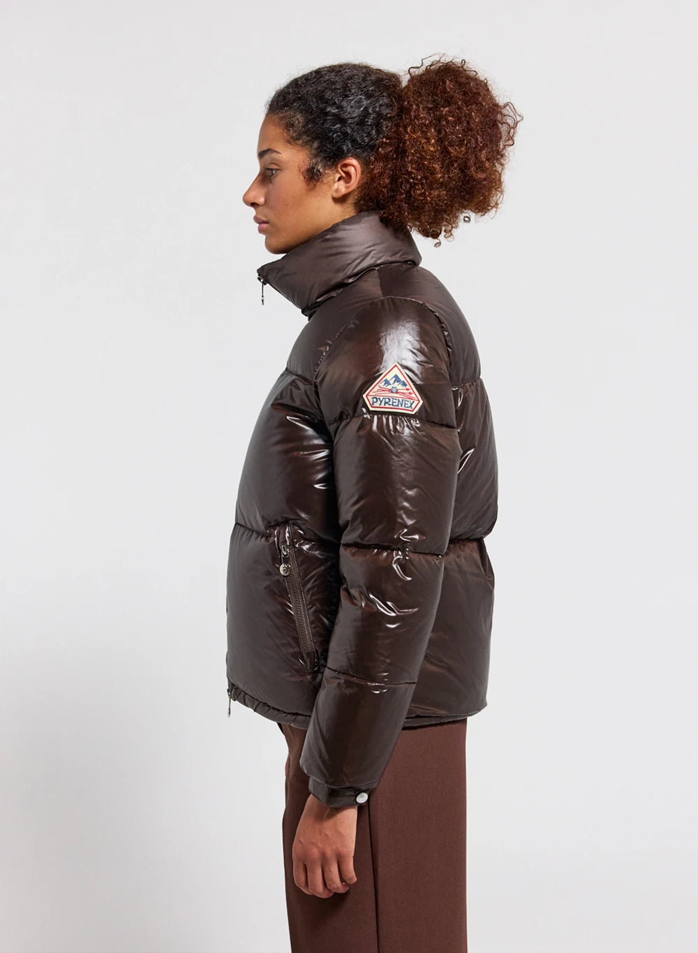 Glänzende Daunenjacke für Damen Pyrenex Goldin dunkelbraun