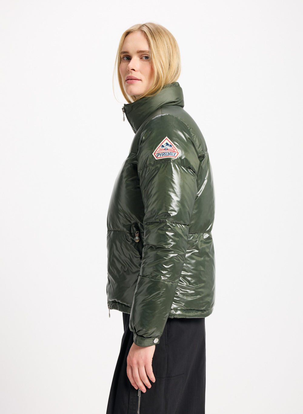 Women's Pyrenex Goldin short and shiny down jacket khaki-3
