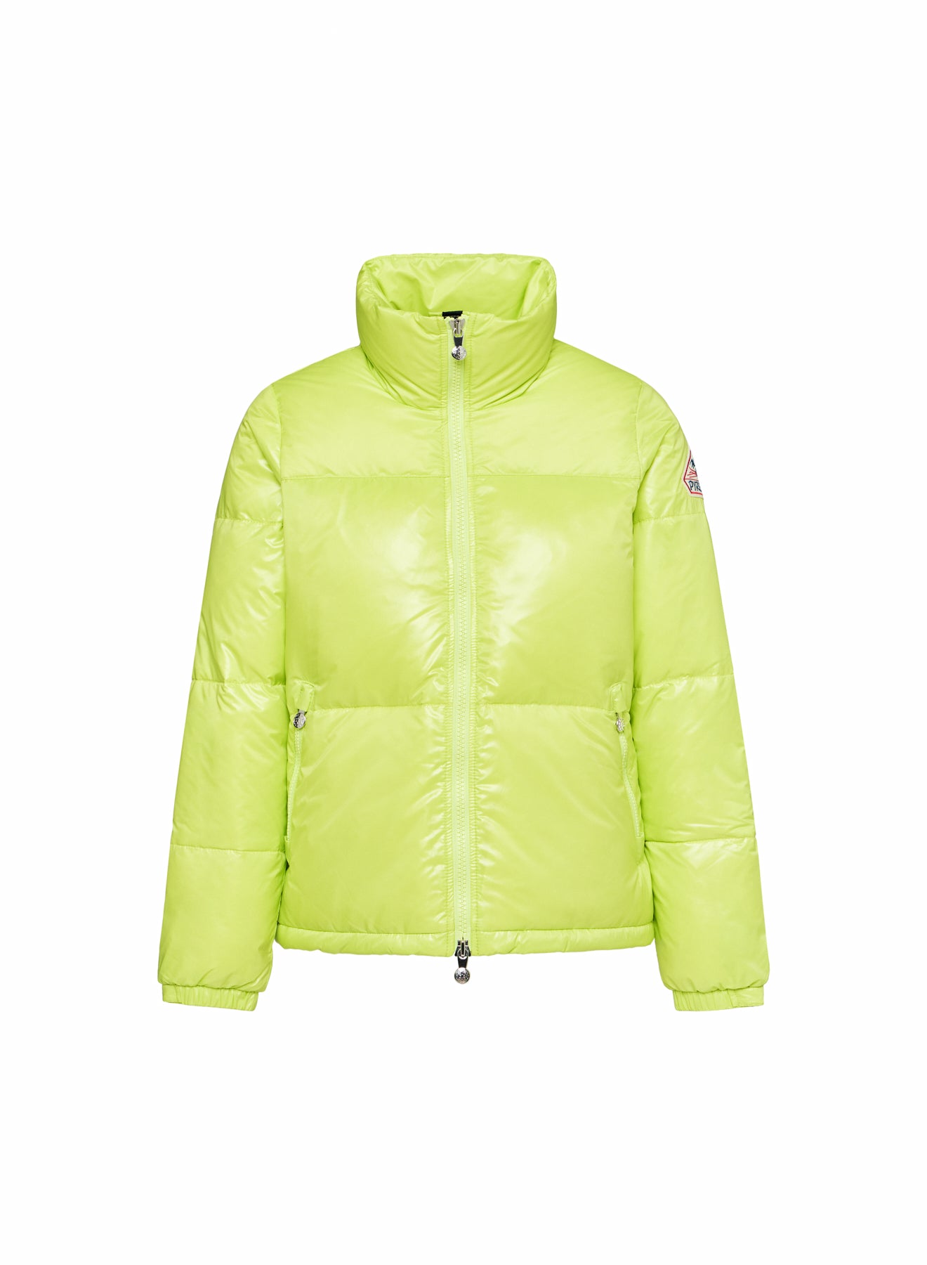 Short, shiny puffer jacket for women, Pyrenex Goldin lemon yellow-5