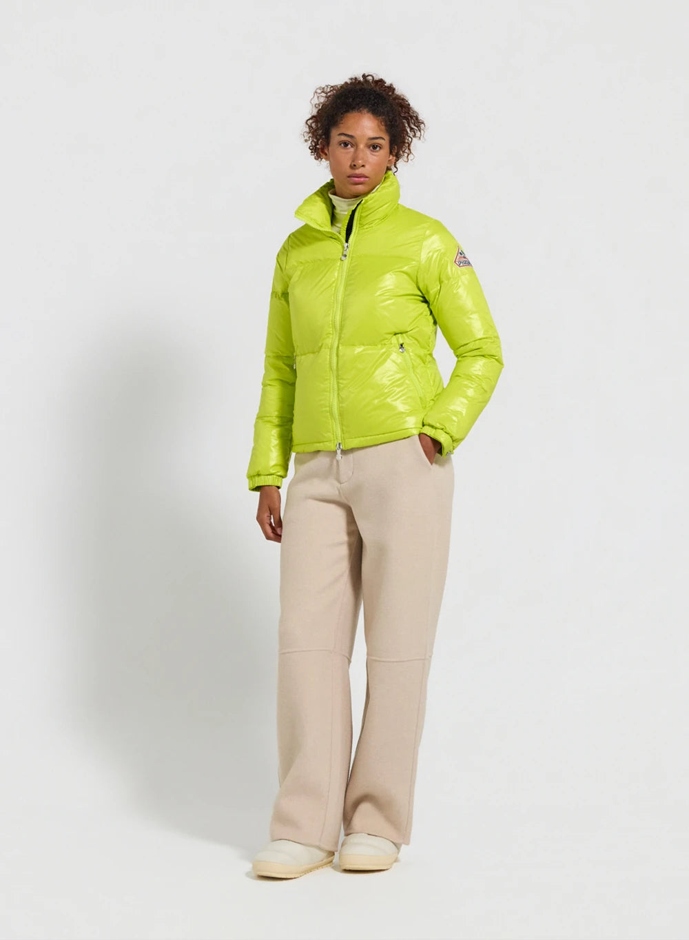 Short, shiny puffer jacket for women, Pyrenex Goldin lemon yellow-2