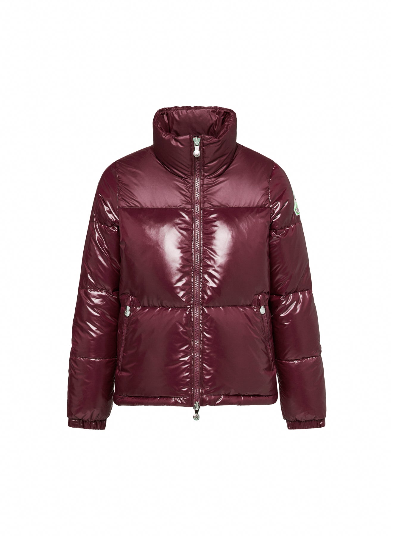 Short, shiny puffer jacket for women, Pyrenex Goldin burgundy-5