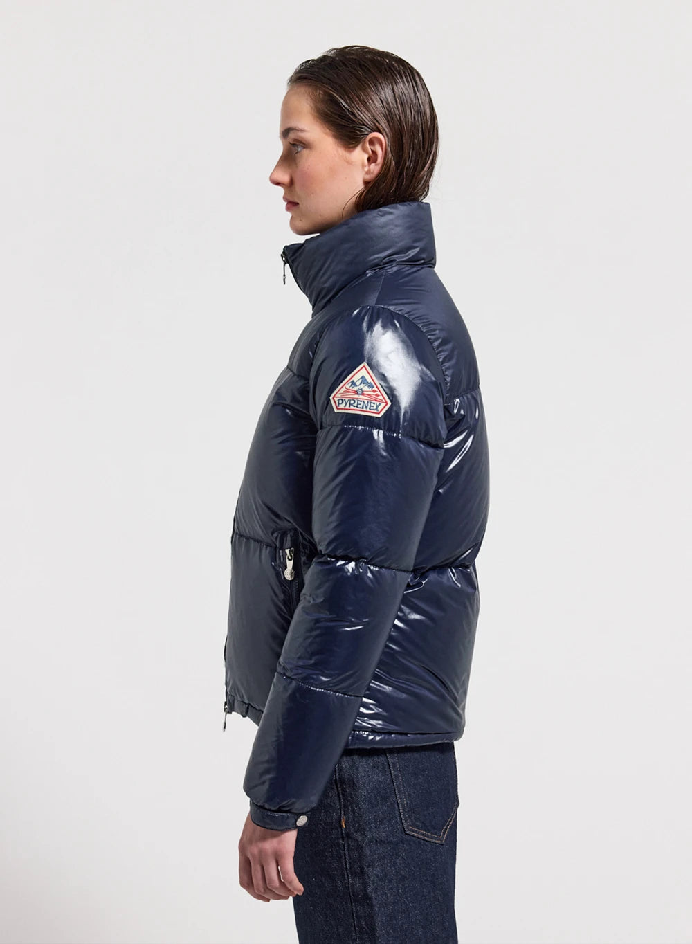 Doudoune courte et brillante pour femme Pyrenex Goldin bleu marine