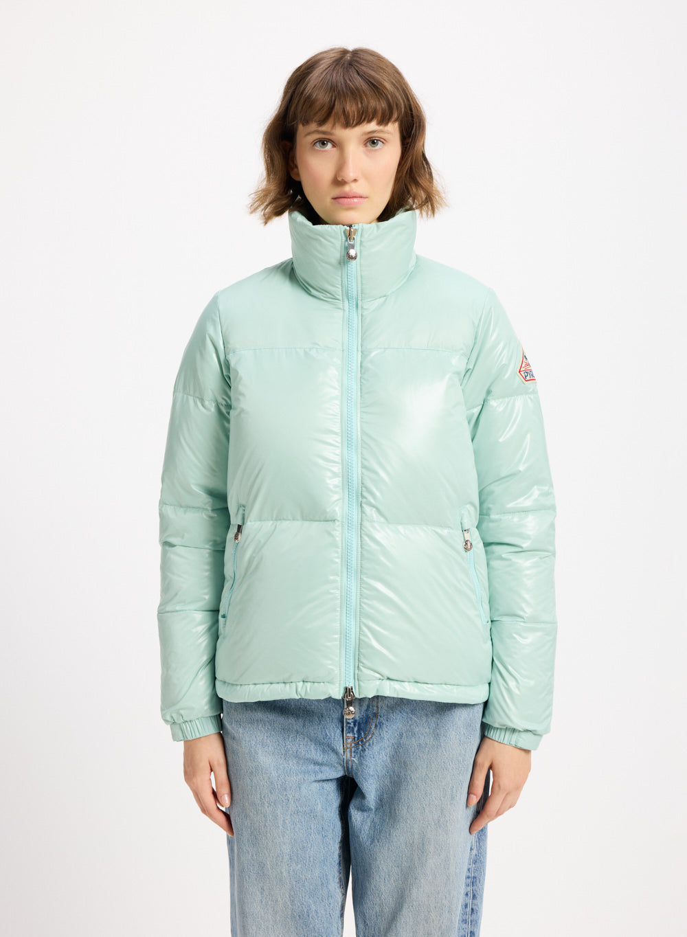 Women's Pyrenex Goldin short and shiny down jacket water green-1