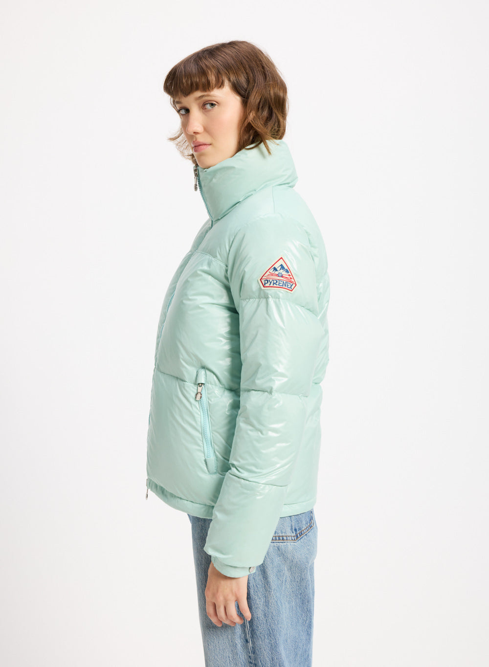Women's Pyrenex Goldin short and shiny down jacket water green-3