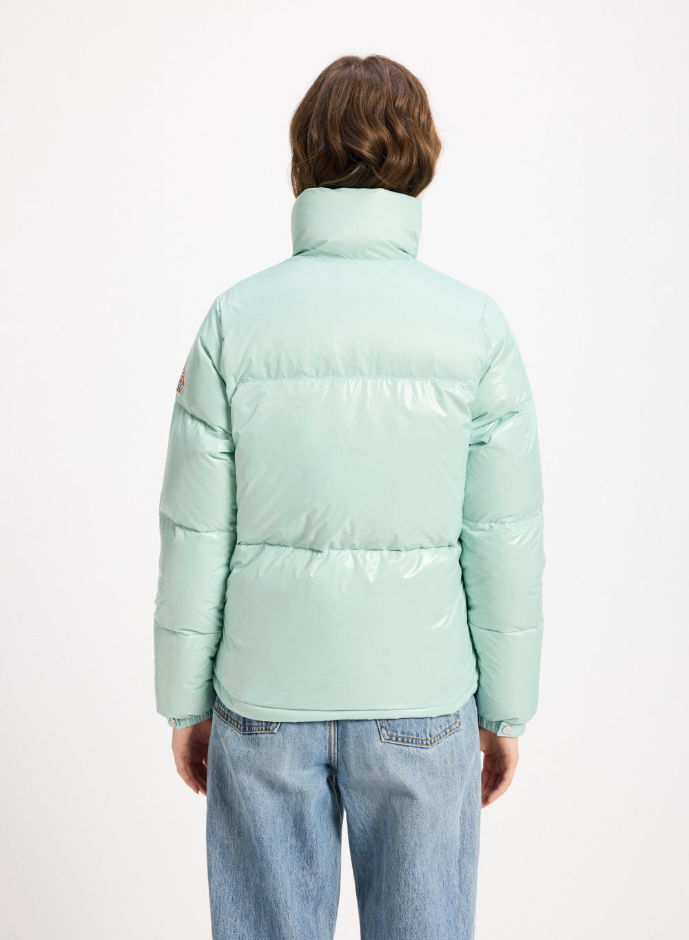 Women's Pyrenex Goldin short and shiny down jacket water green-4