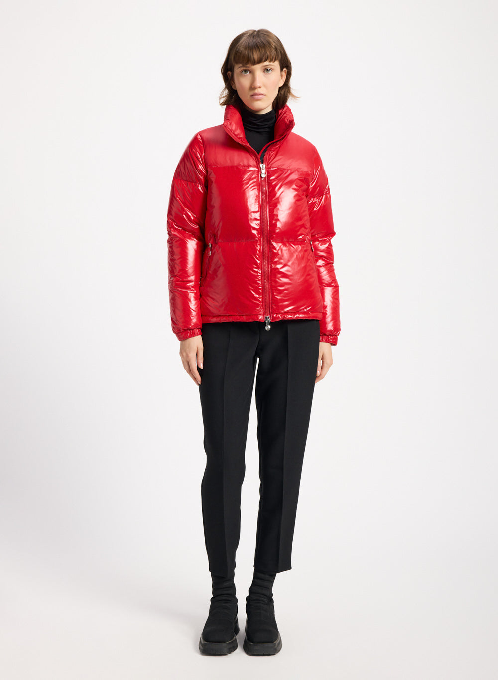 Kurze, glänzende Daunenjacke für Damen Pyrenex Goldin Rot-3