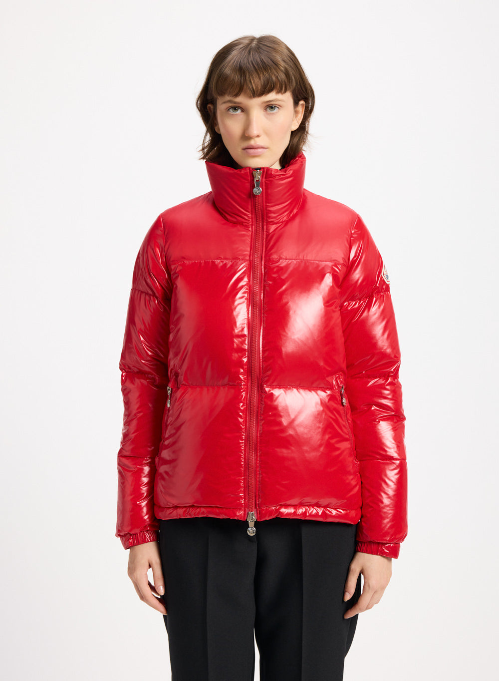 Kurze, glänzende Daunenjacke für Damen Pyrenex Goldin Rot-1