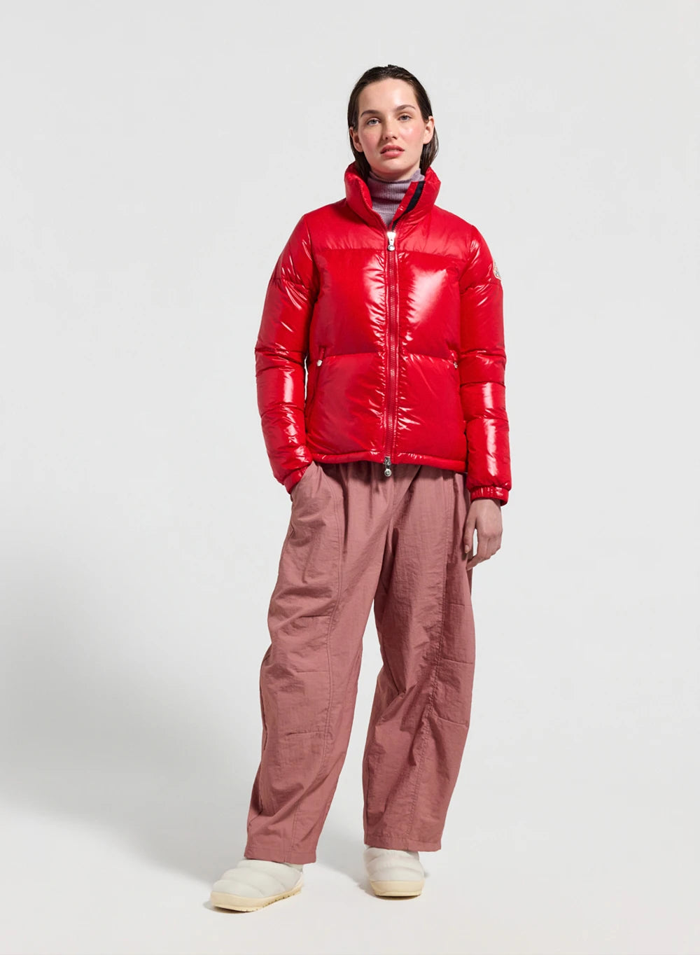 Doudoune courte et brillante pour femme Pyrenex Goldin rouge