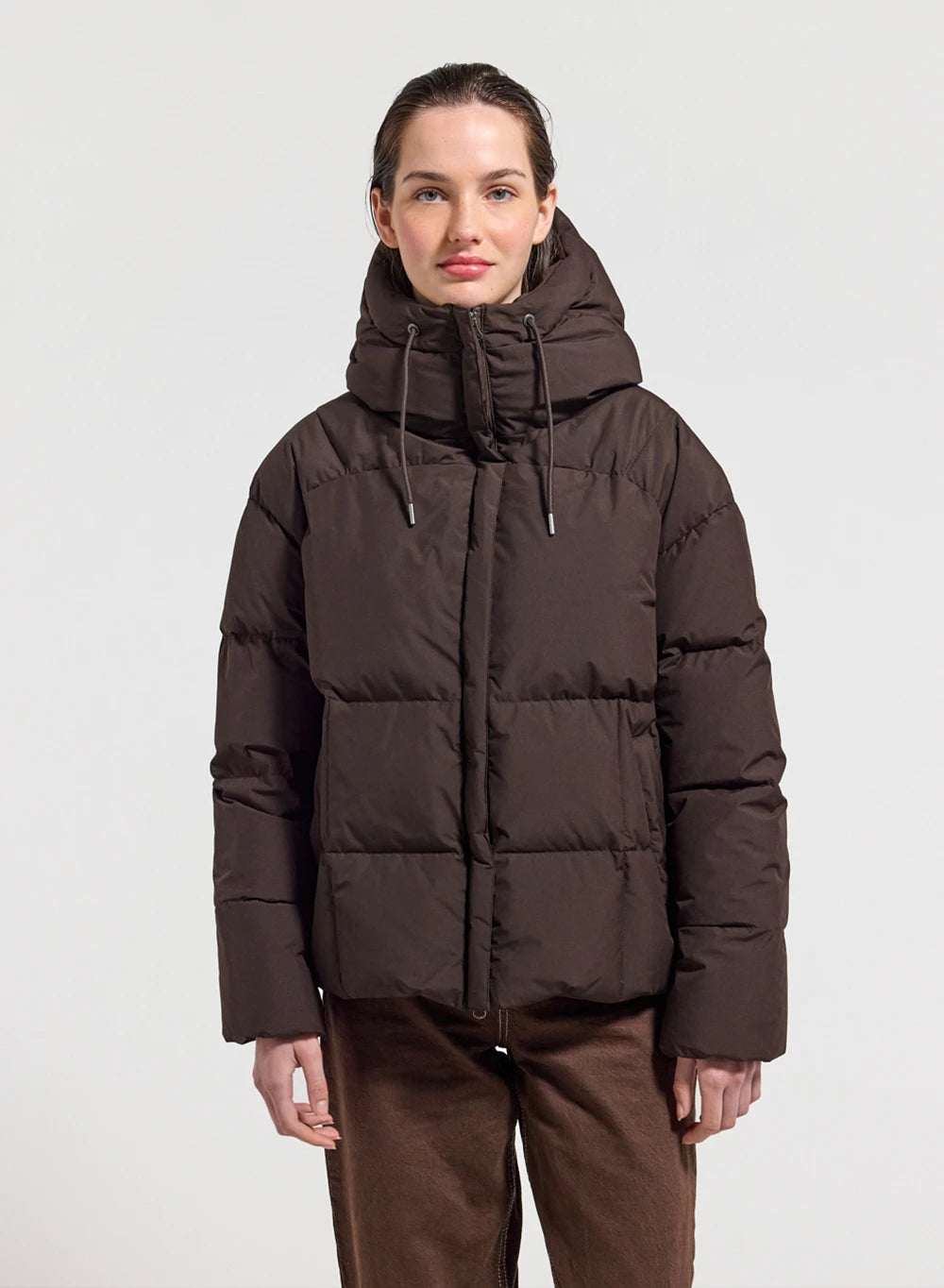 Pyrenex Harmonie women's puffer jacket with enveloping hood, brown-1