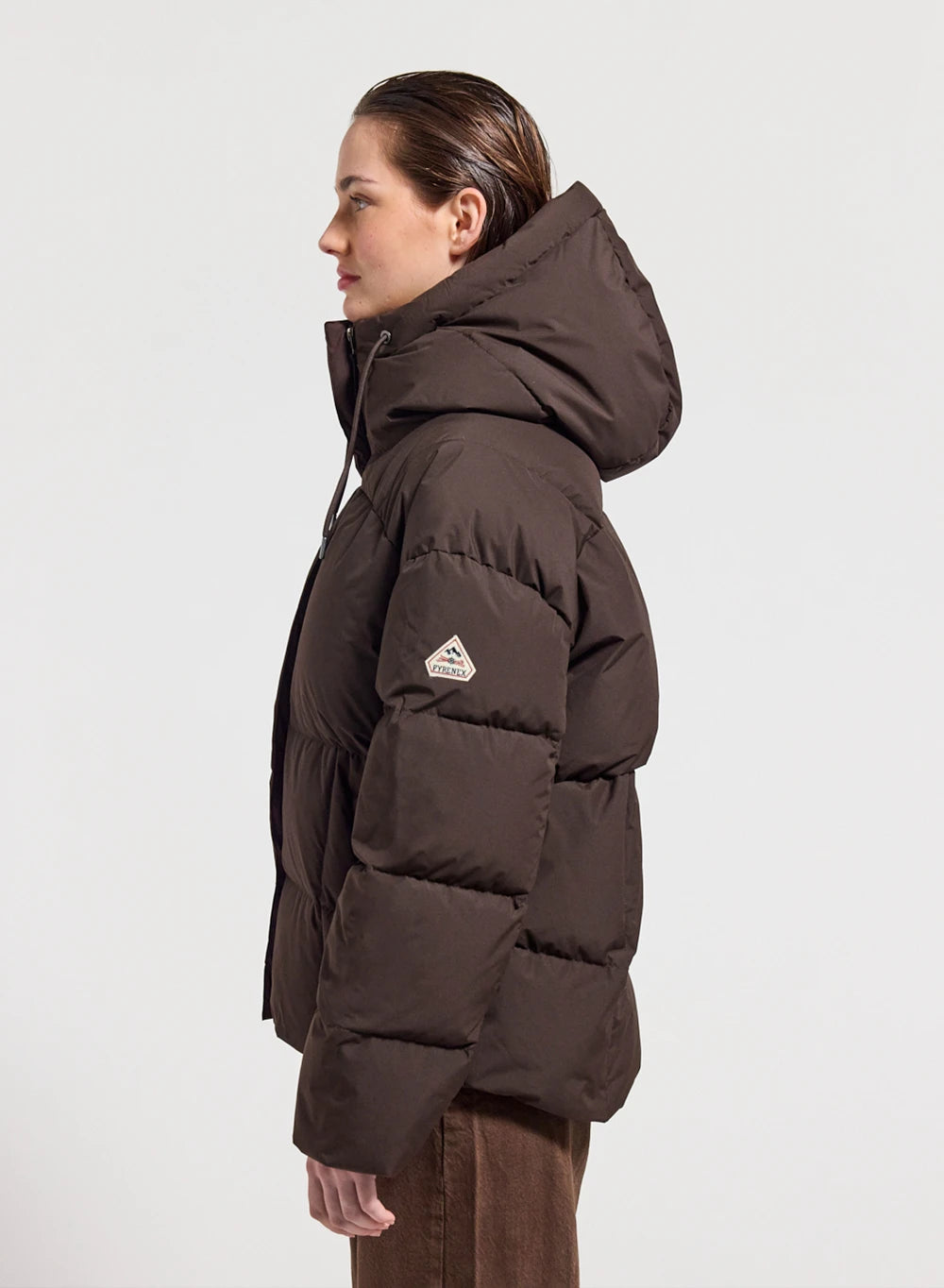 Pyrenex Harmonie women's puffer jacket with enveloping hood, brown-3
