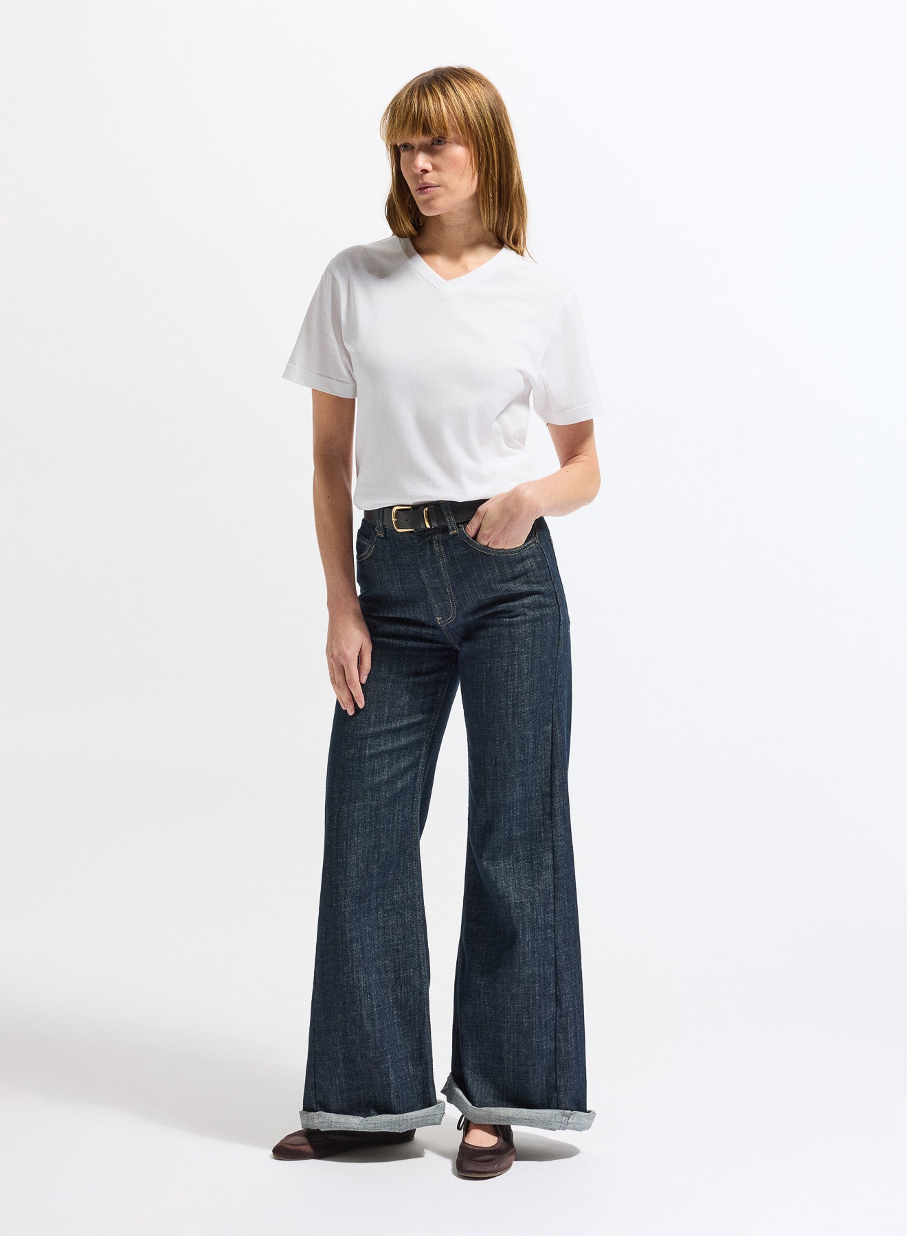 T-shirt femme en coton biologique en col V Pyrenex Crocus blanc