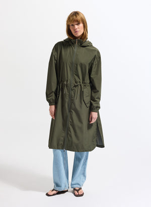 Pyrenex Gemme long waterproof hooded women's parka in khaki green