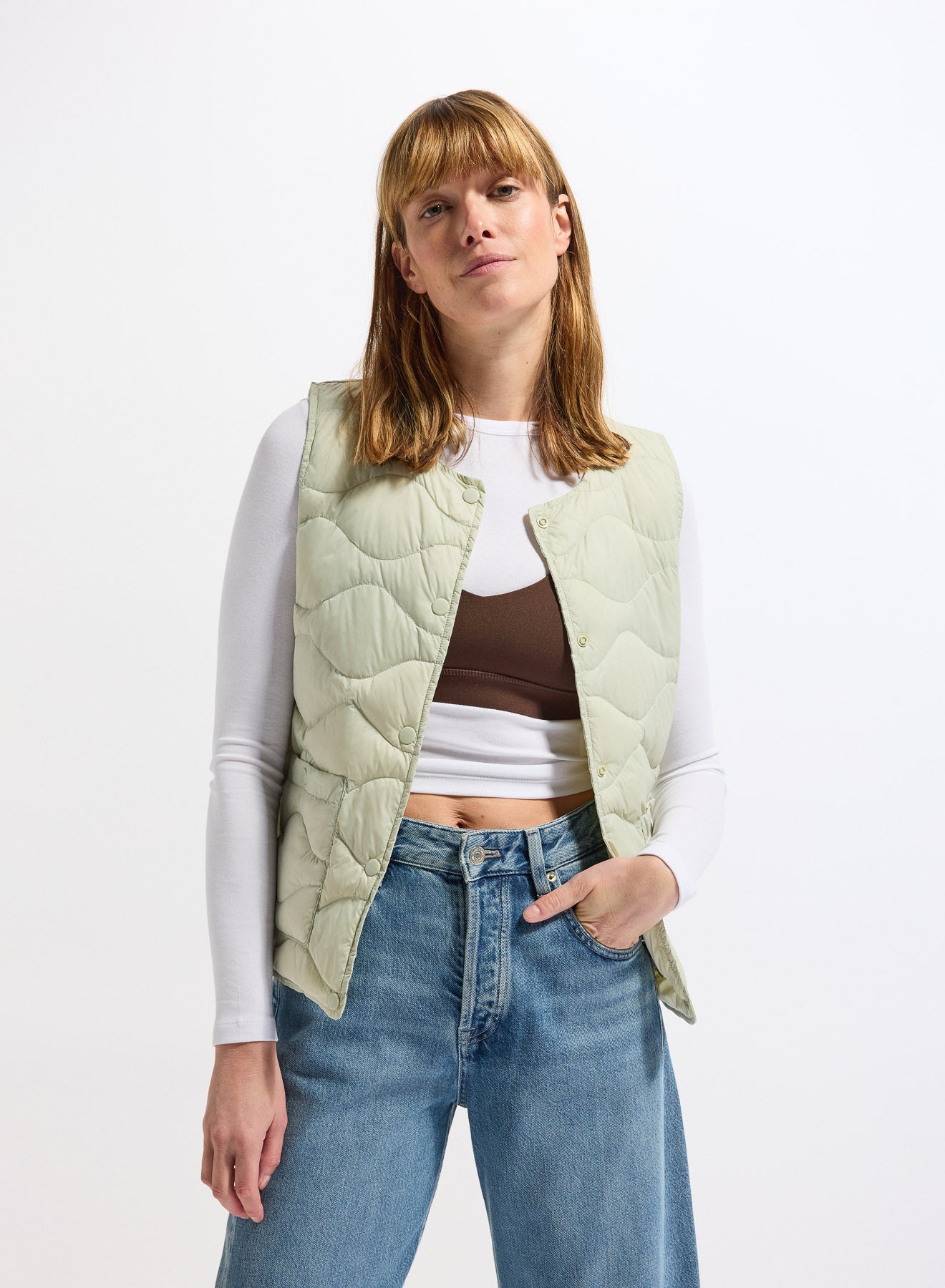 Doudoune ultra-lègère sans manches femme Pyrenex Orite Vest verte pastel-4