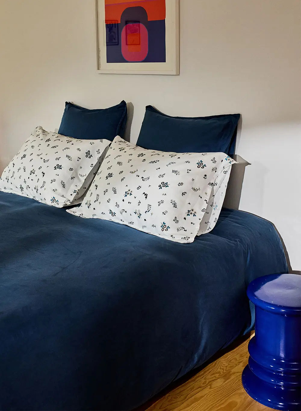 Housse de couette Lily unie bleu encre en coton et TENCEL™ Lyocell