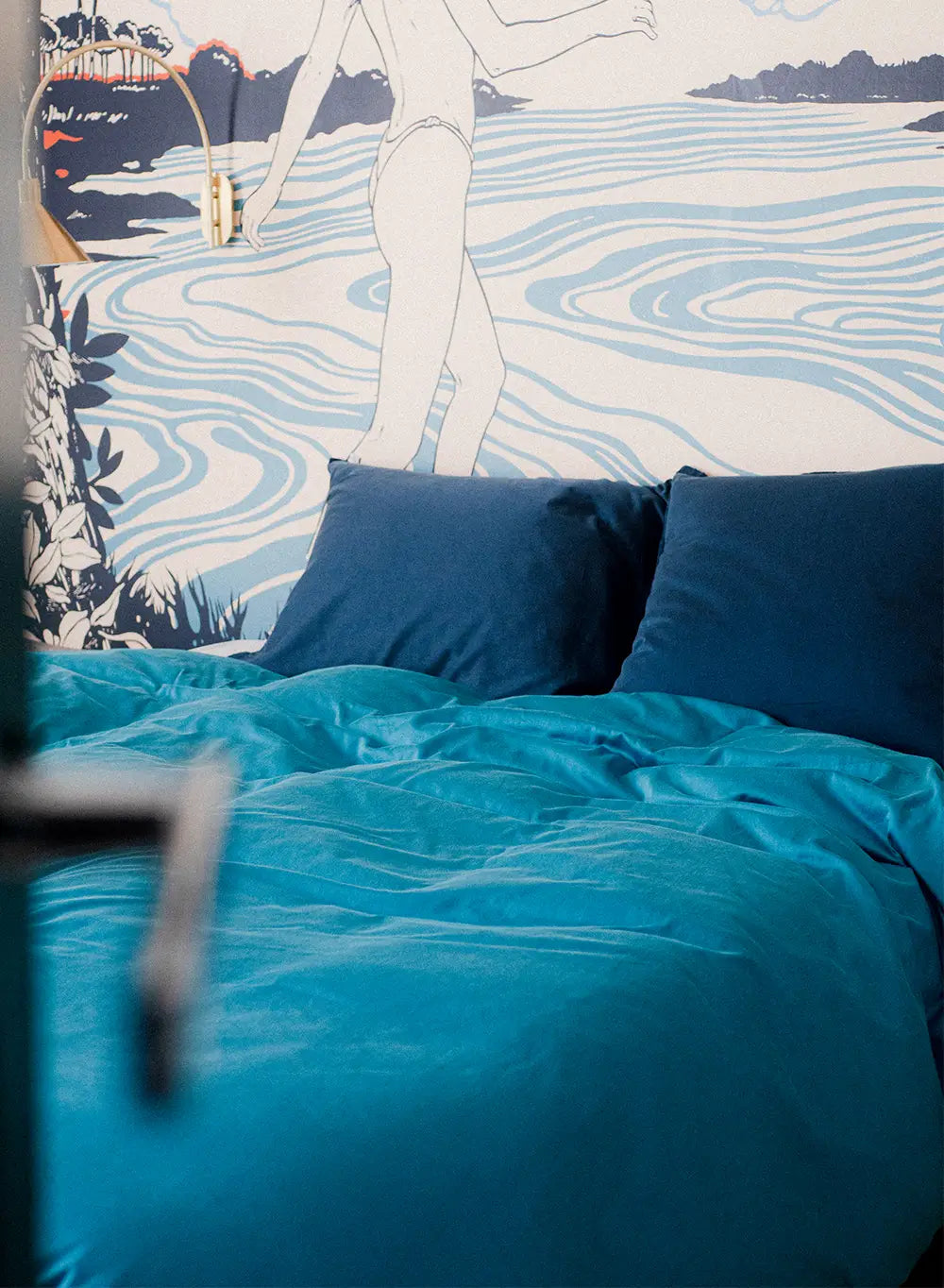 Bettbezug Lily uni in Pfauenblau aus Baumwolle und TENCEL™ Lyocell-1