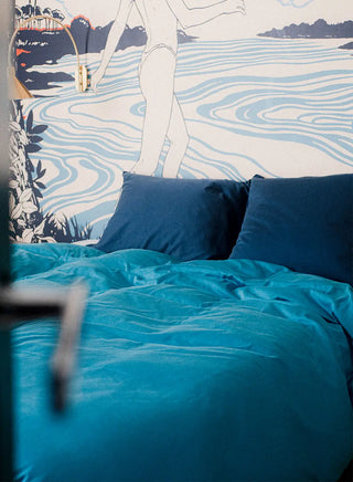 Housse de couette Lily unie bleu paon en coton et TENCEL™ Lyocell