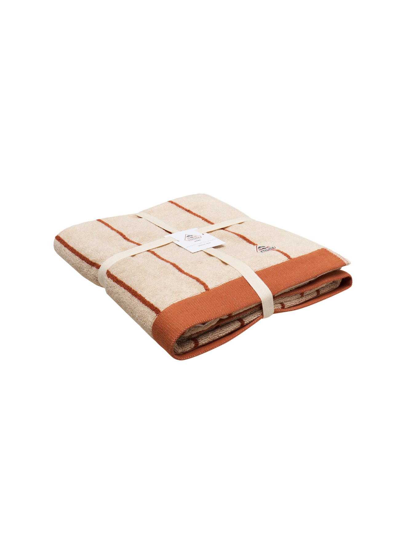 Maxi drap de bain blanc et terracotta Yumi rayé