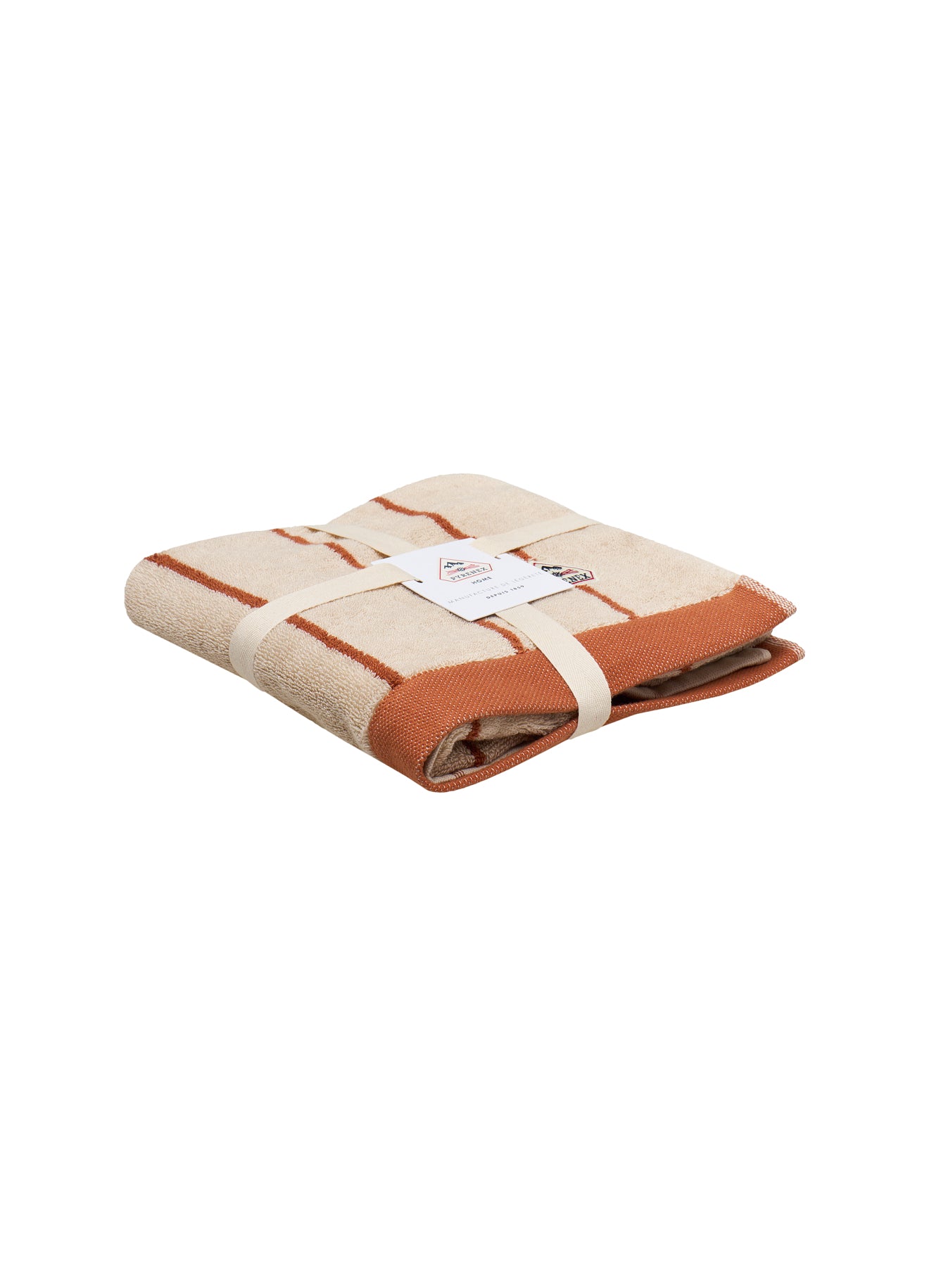 Serviette de toilette blanc et terracotta Yumi rayée