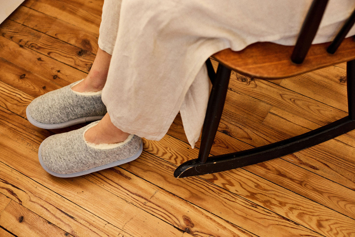 Chaussons 100% laine mérinos Solveig unisexe gris clair-4