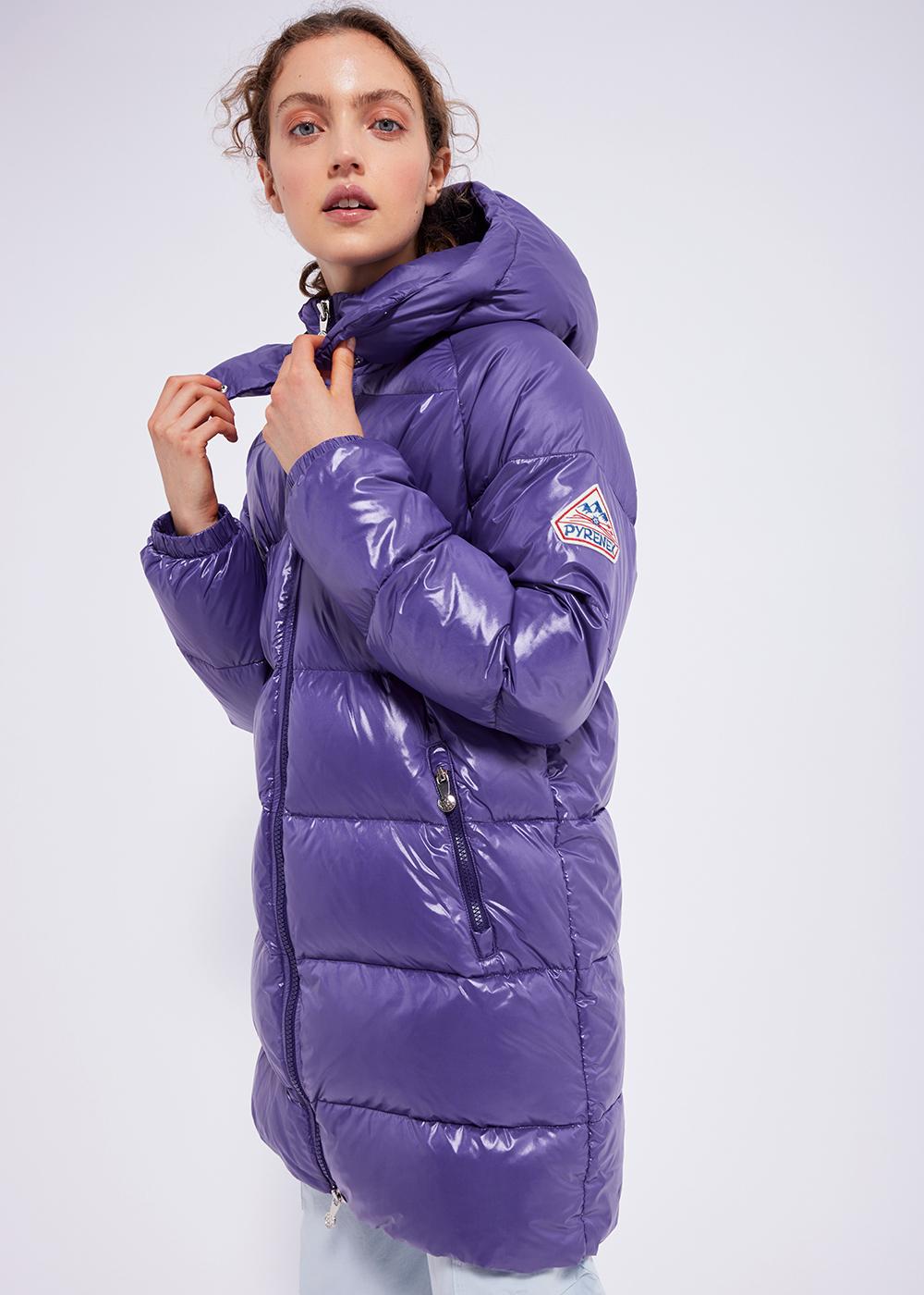 Women's Pyrenex Fusion shiny hooded down jacket mulberry-3