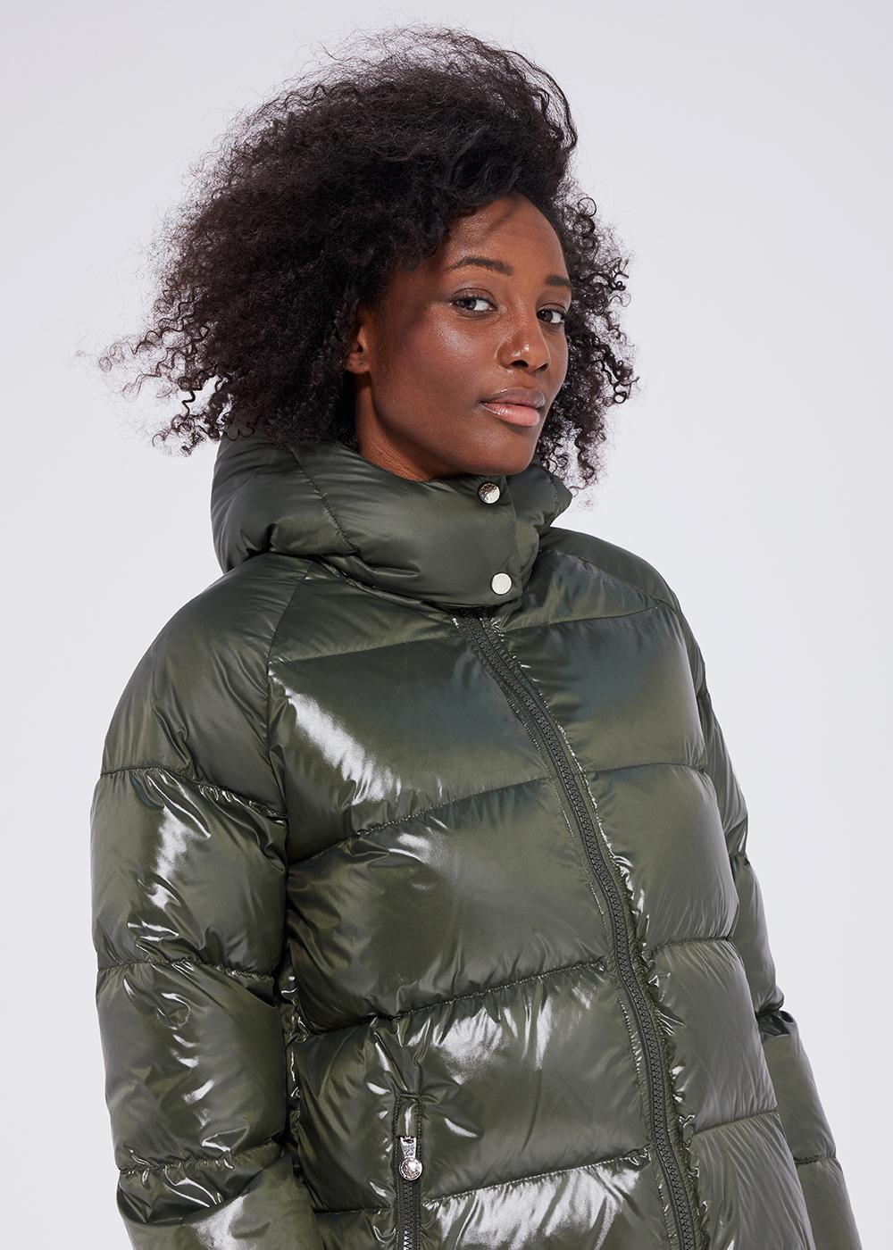 Women's Pyrenex Fusion shiny hooded down jacket deep-khaki-4