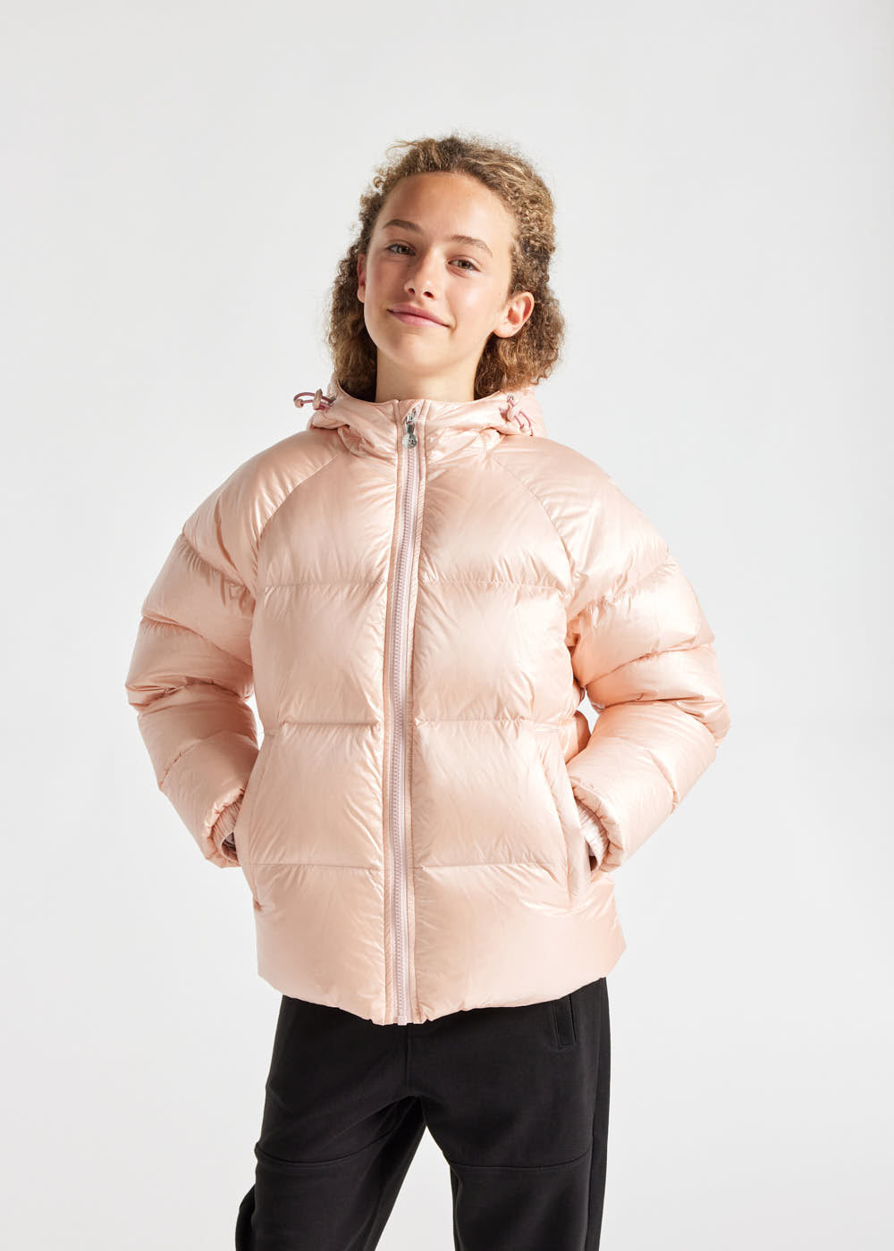 Kids' Pyrenex Sten hooded down jacket peach-whip-3