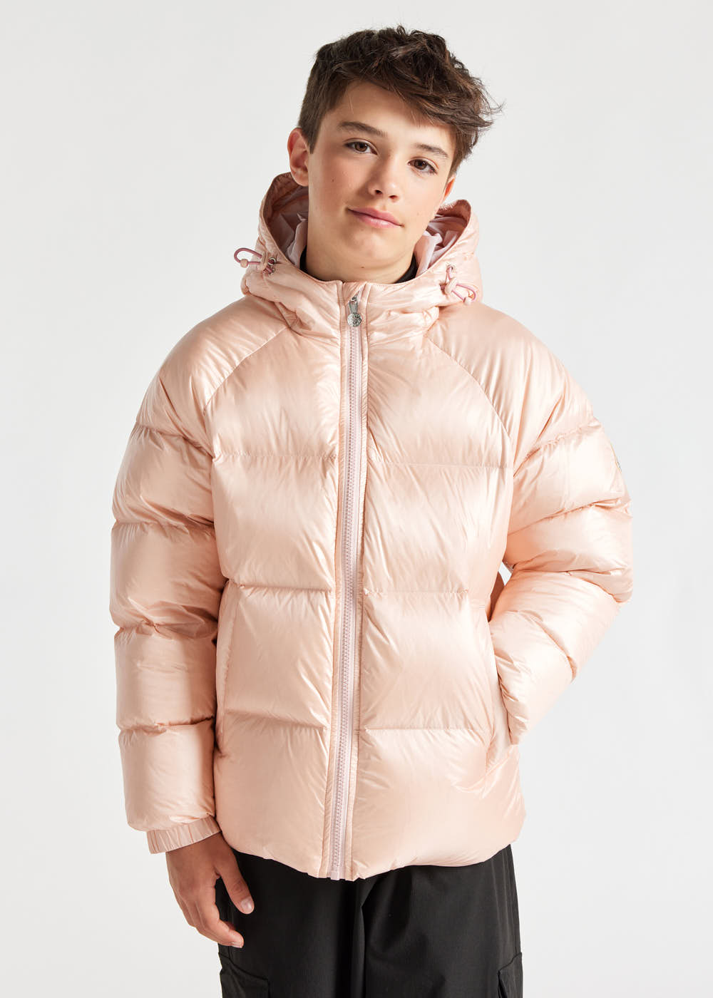 Kids' Pyrenex Sten hooded down jacket peach-whip-4