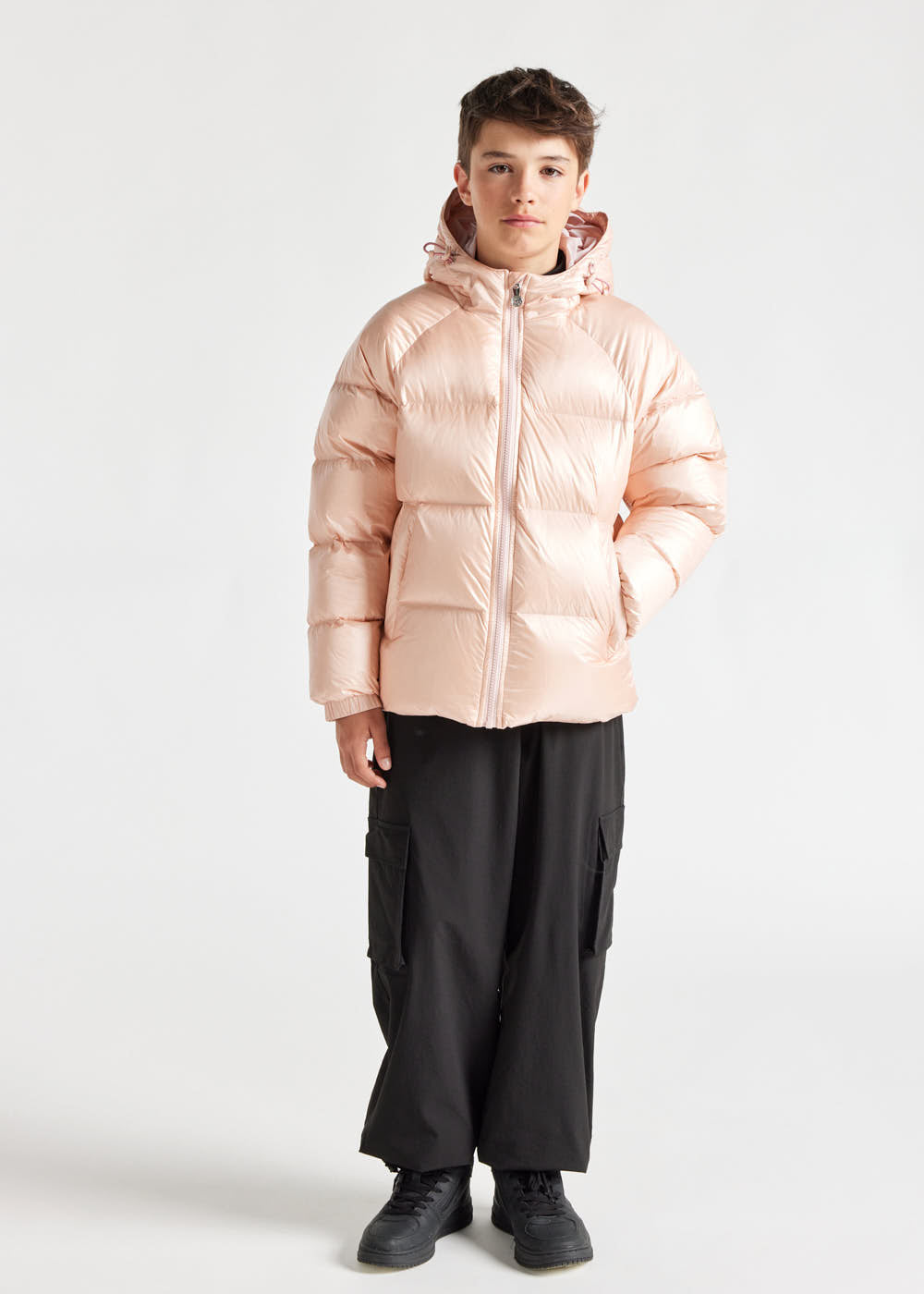 Kids' Pyrenex Sten hooded down jacket peach-whip-8