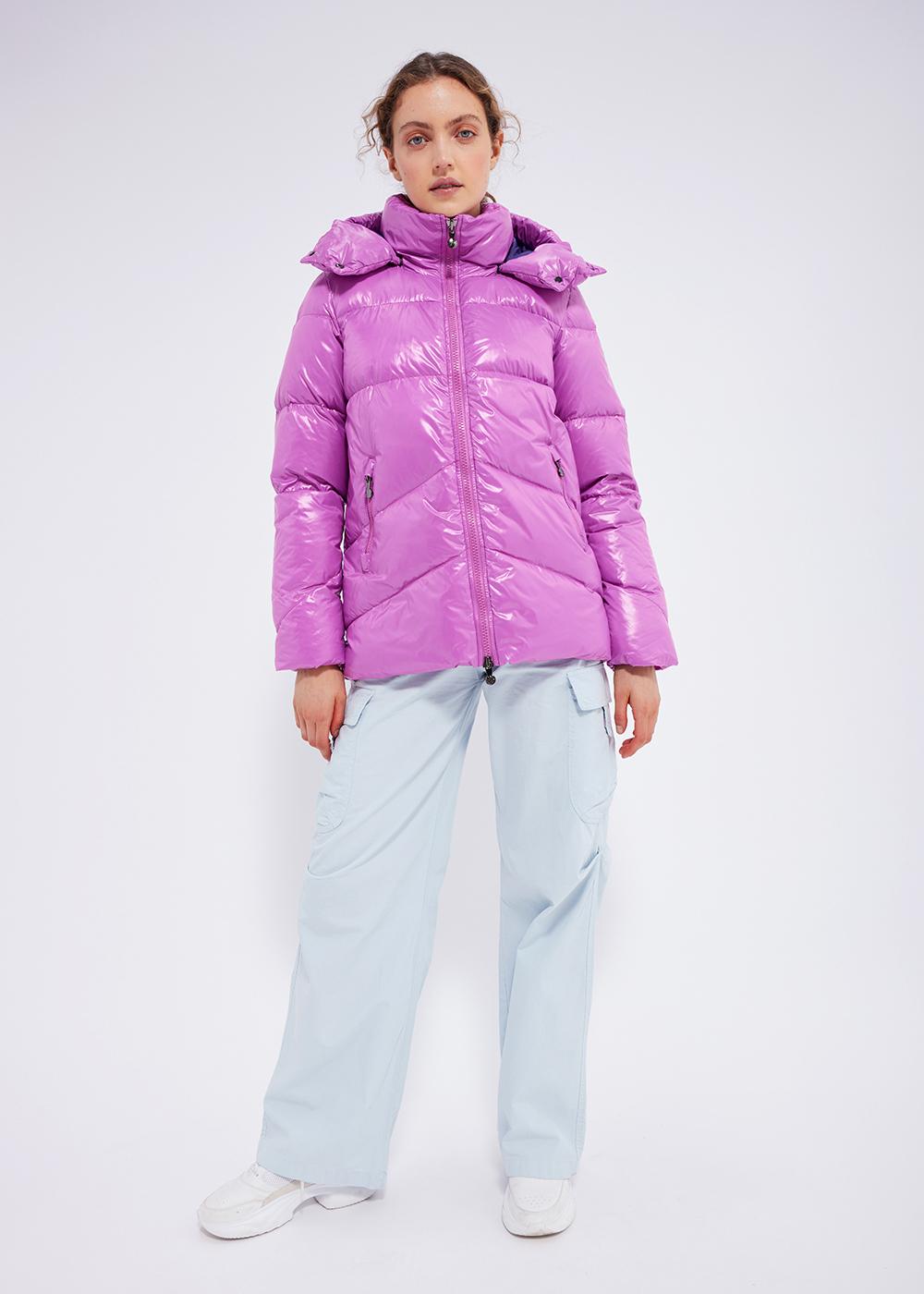 Pyrenex Galactic glänzende Daunenjacke für Damen mit Kapuze Fuchsia-1