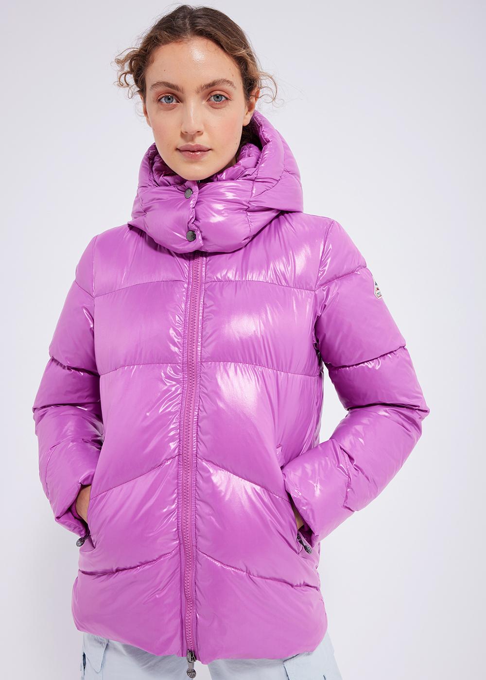 Pyrenex Galactic glänzende Daunenjacke für Damen mit Kapuze Fuchsia-2