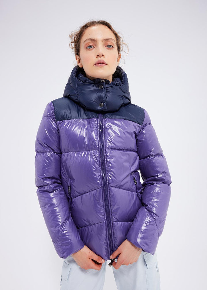 Women's Pyrenex Galactic shiny hooded down jacket mulberry