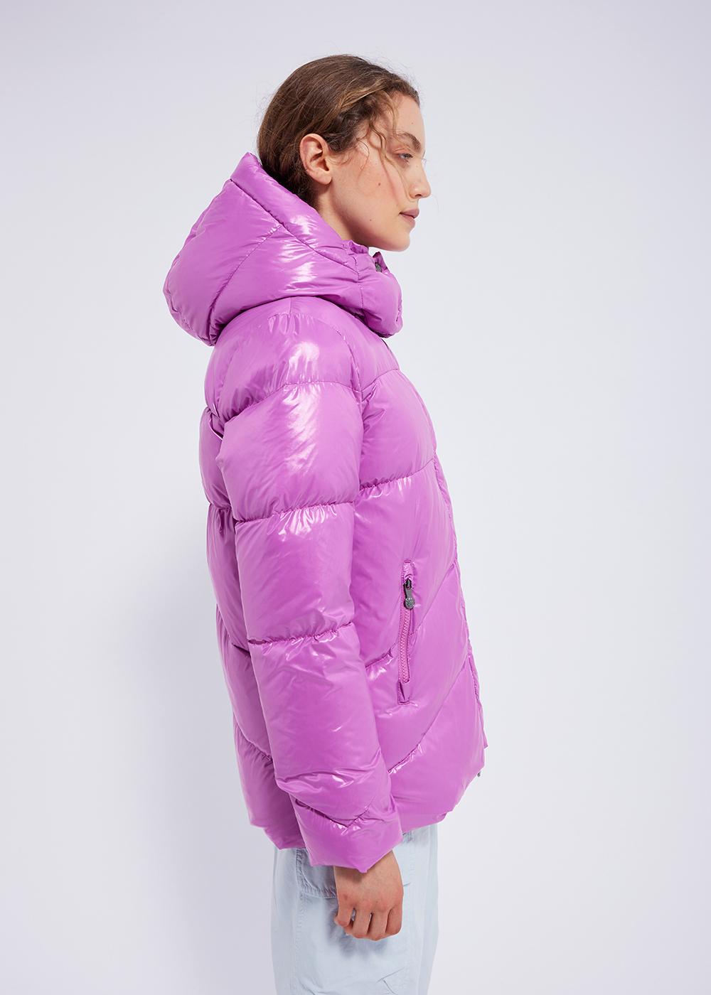 Pyrenex Galactic glänzende Daunenjacke für Damen mit Kapuze Fuchsia-4