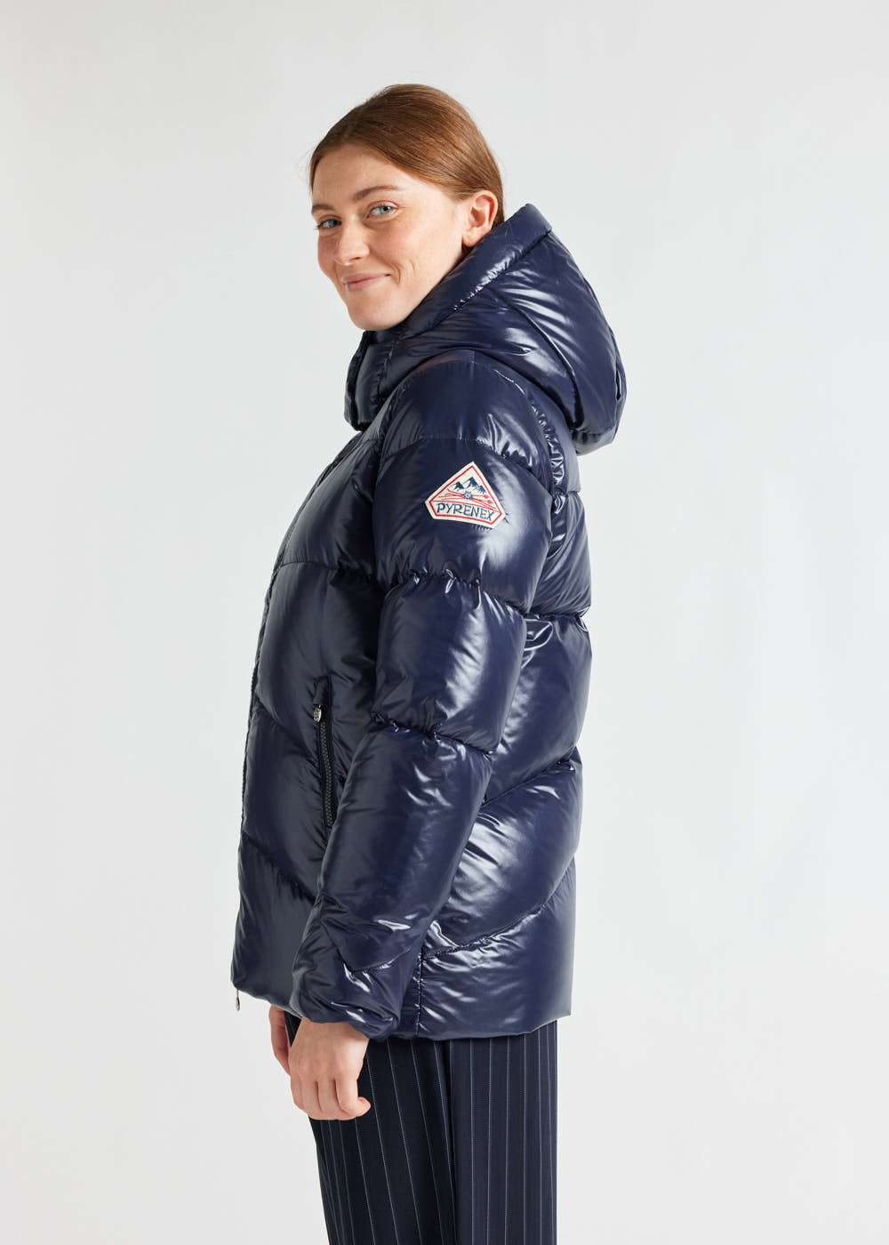 Women's Pyrenex Galactic shiny hooded down jacket amiral-4