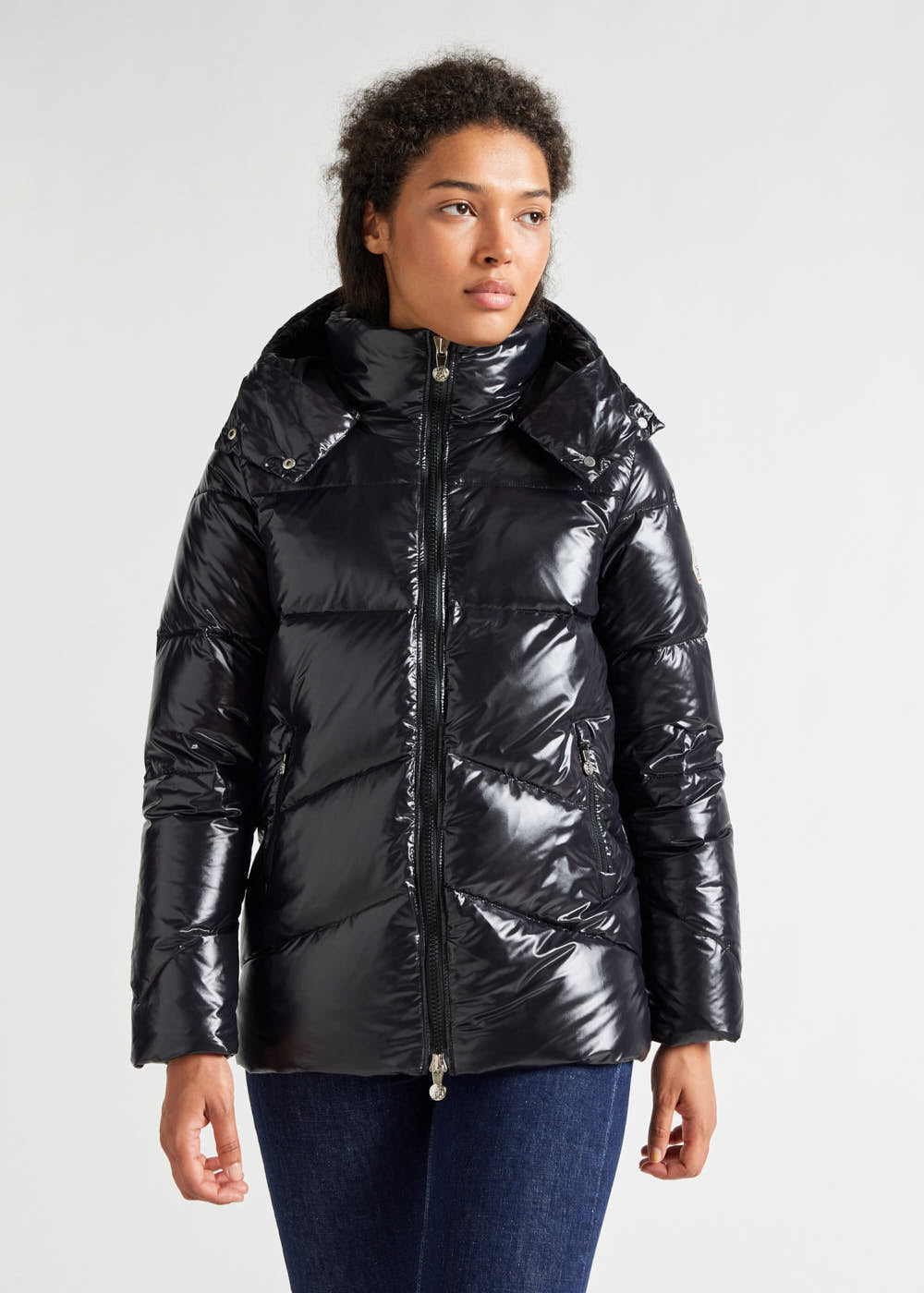 Pyrenex Galactic glänzende Daunenjacke für Damen mit Kapuze Schwarz-3