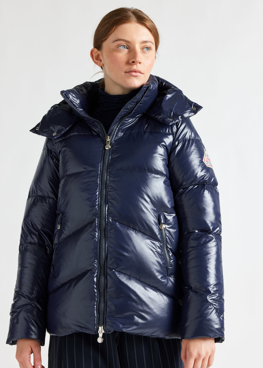 Women's Pyrenex Galactic shiny hooded down jacket amiral-6