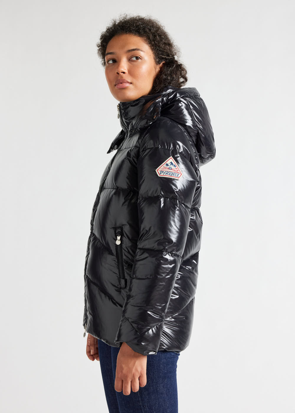 Pyrenex Galactic glänzende Daunenjacke für Damen mit Kapuze Schwarz-4