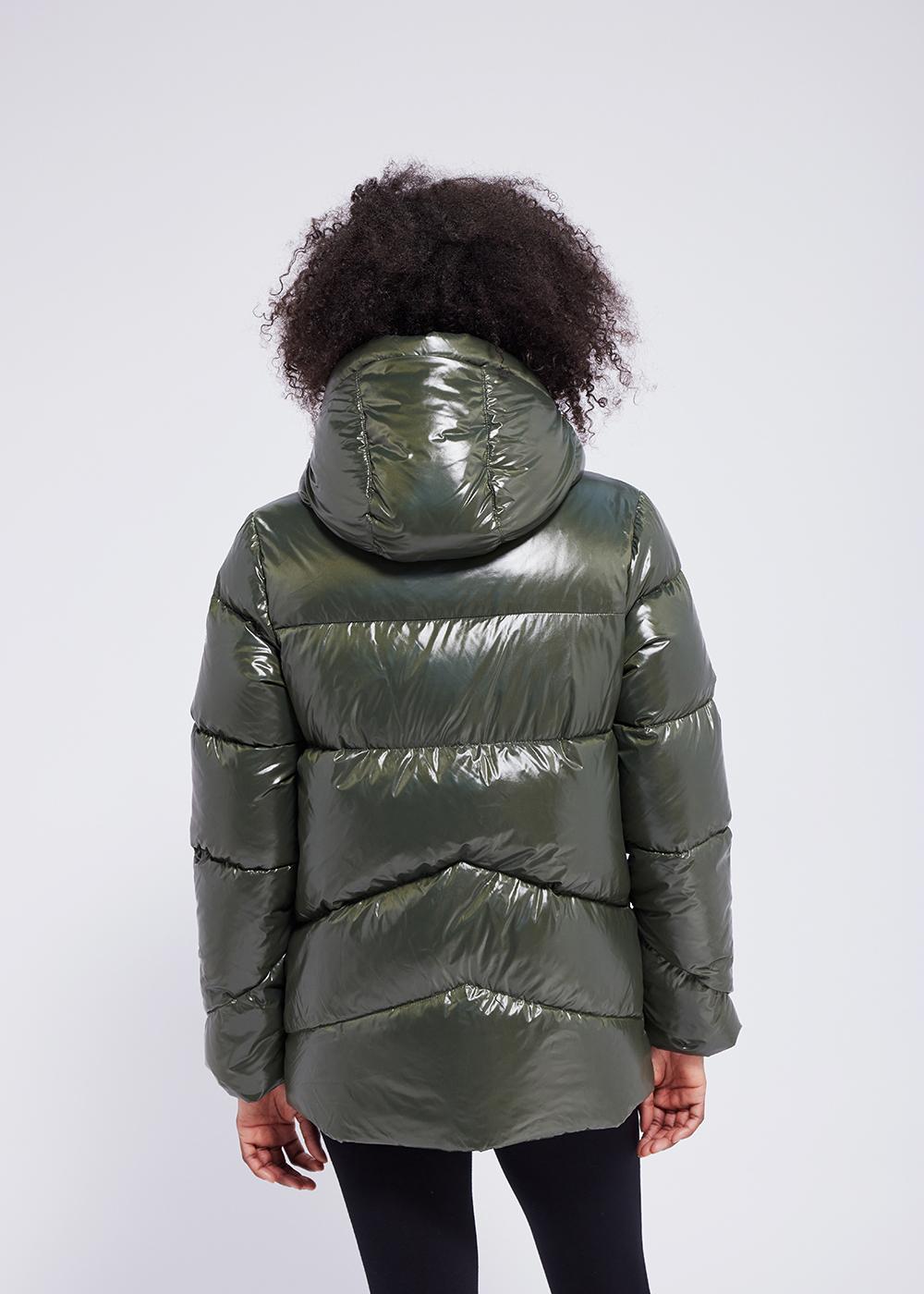 Glänzende Daunenjacke für Damen von Pyrenex Galactic mit Kapuze. Tiefes Khaki-5