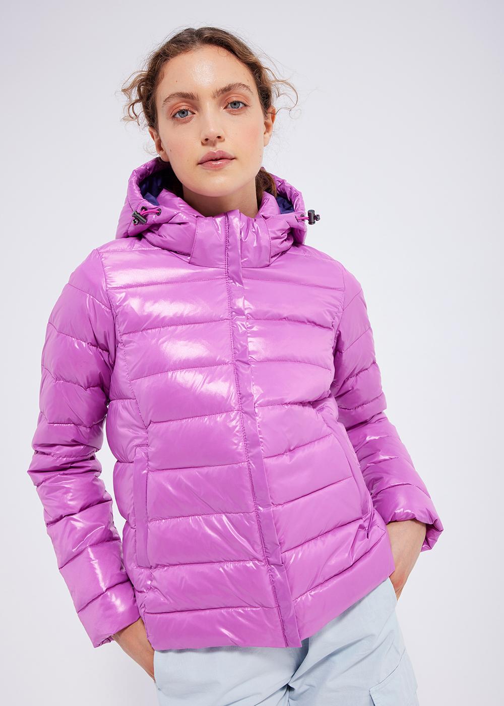 Women's Pyrenex Spoutnic Shiny hooded down jacket fuchsia-3