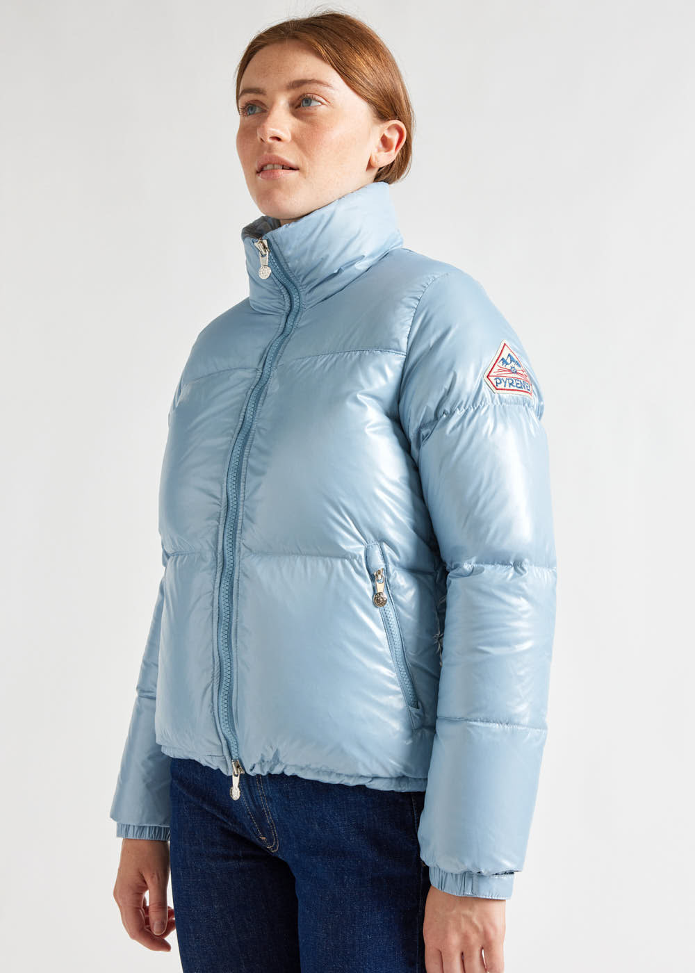 Women's Pyrenex Goldin short and shiny down jacket dusty-blue-2