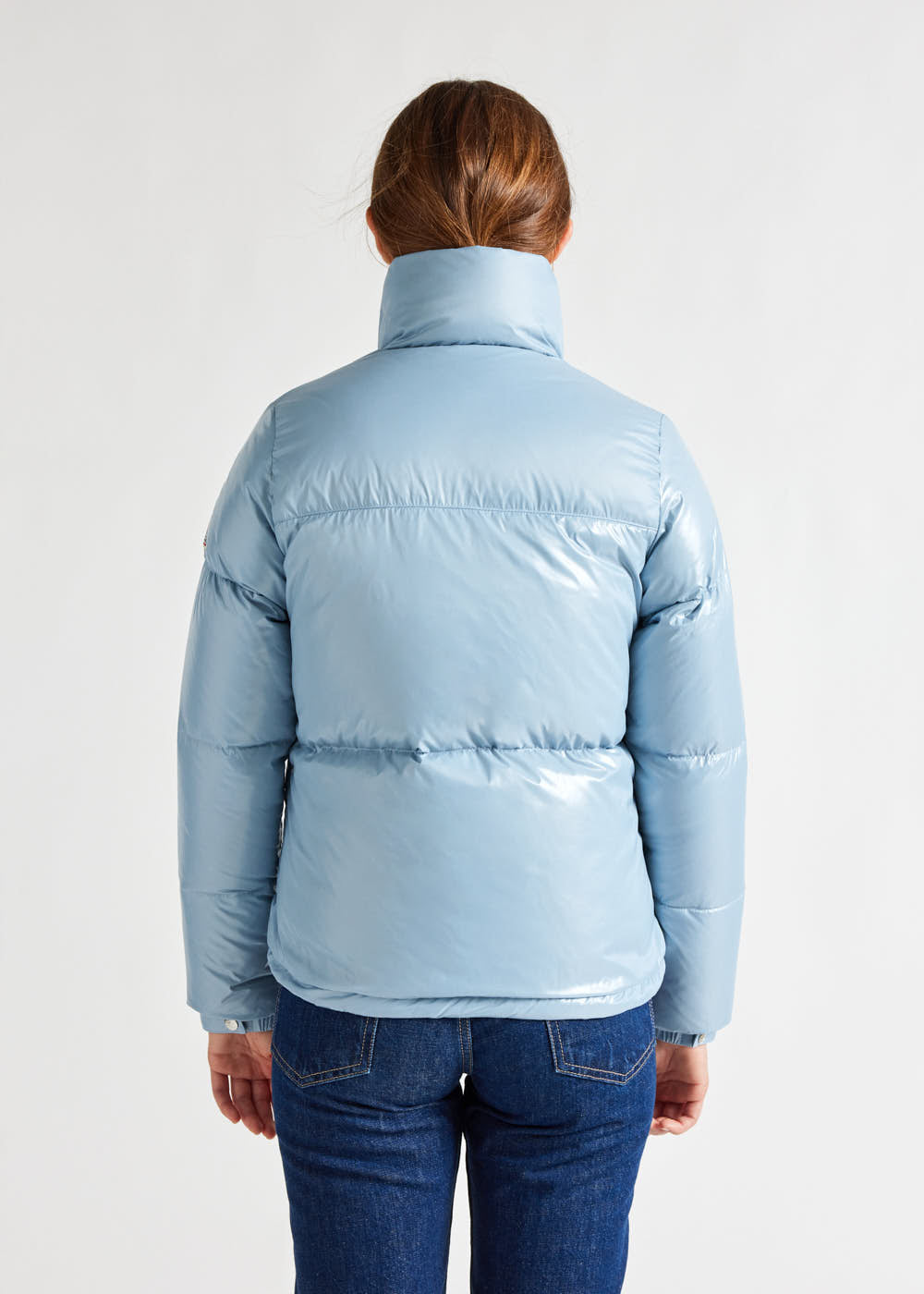 Women's Pyrenex Goldin short and shiny down jacket dusty-blue-4