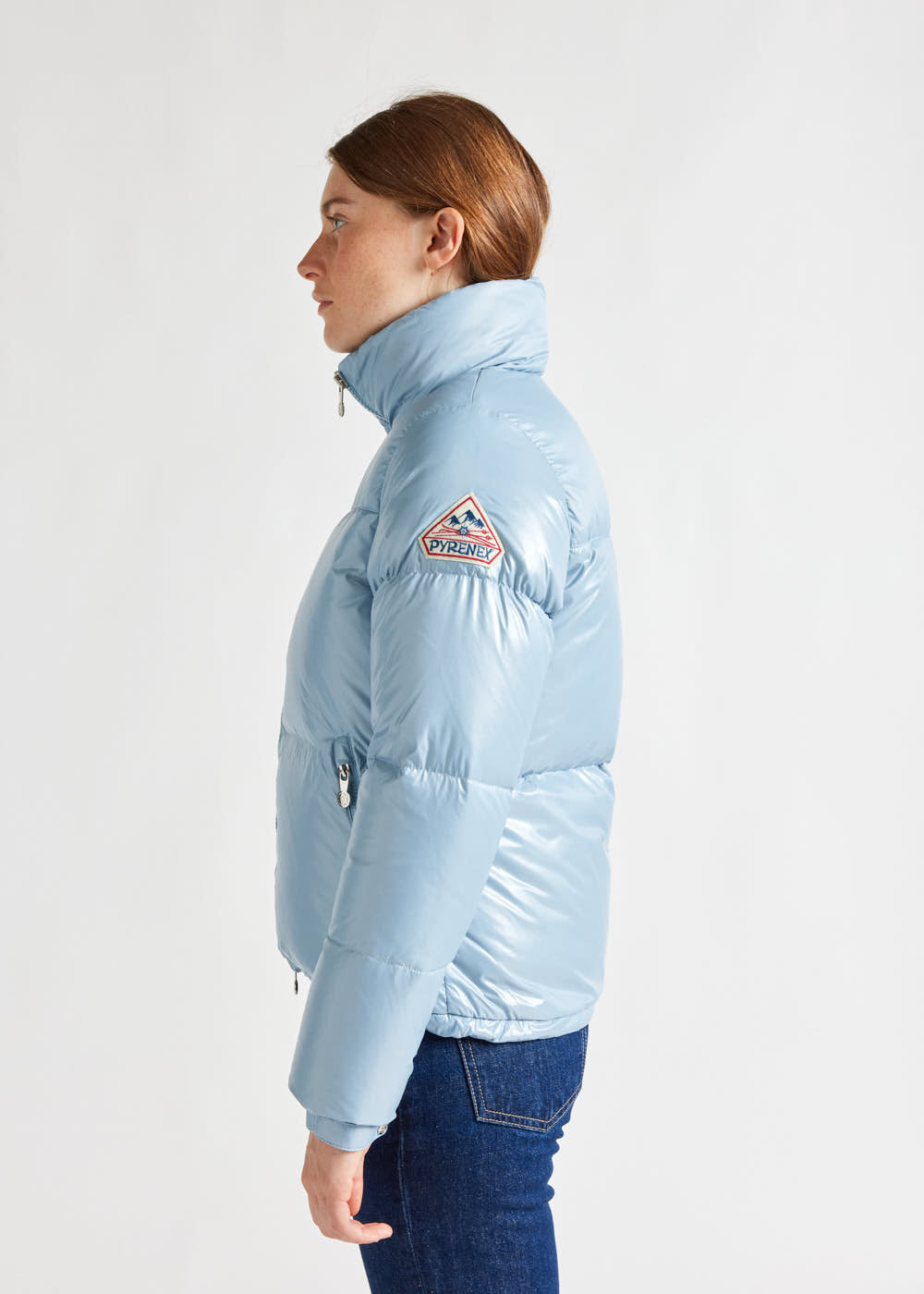 Women's Pyrenex Goldin short and shiny down jacket dusty-blue-3