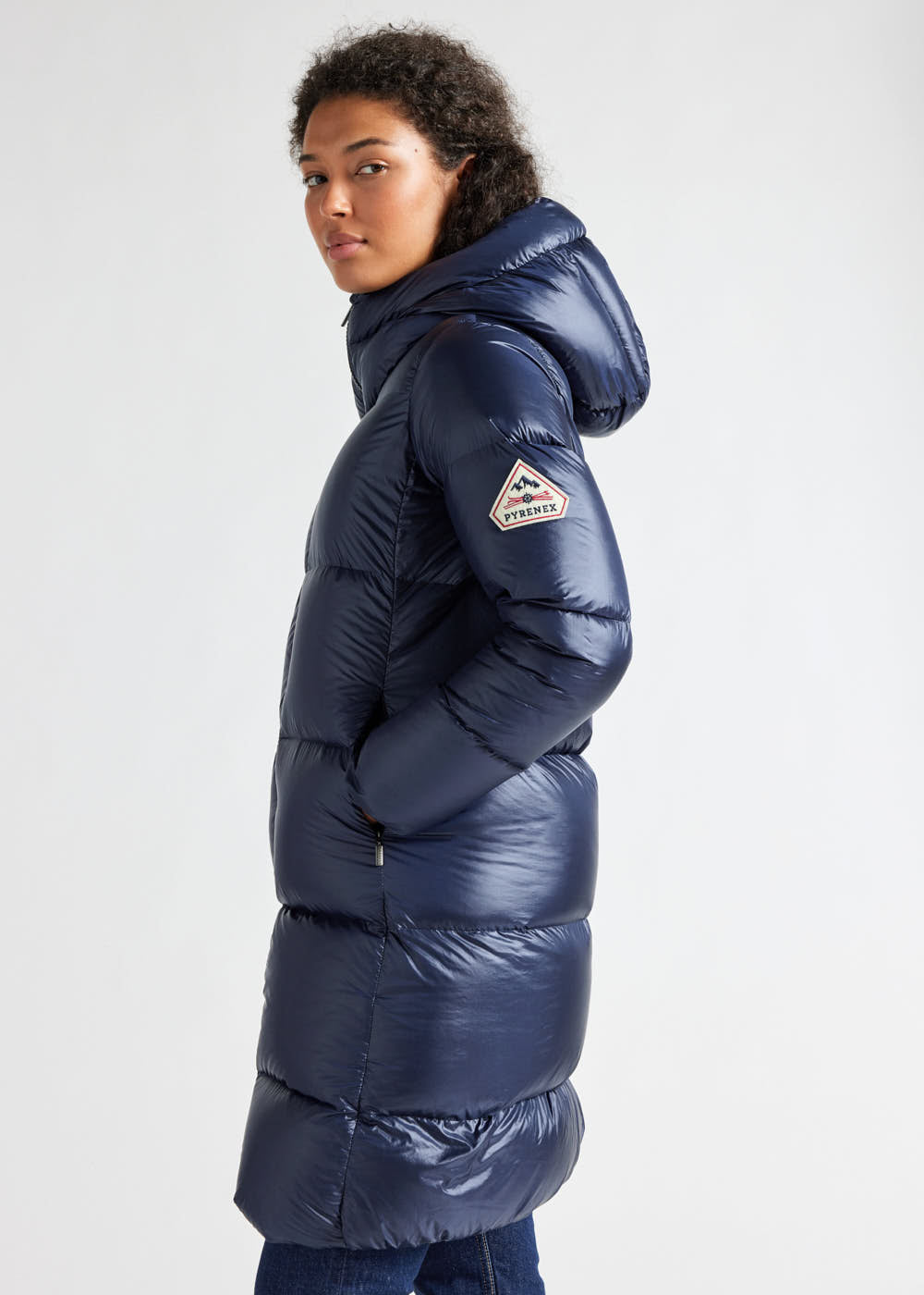 Women s Pyrenex Tamara long hooded down jacket amiral