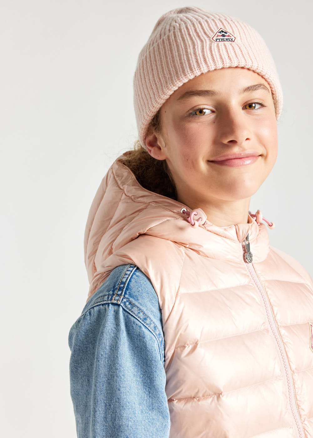 Kids' Pyrenex Cheslin hooded down vest peach-whip-4