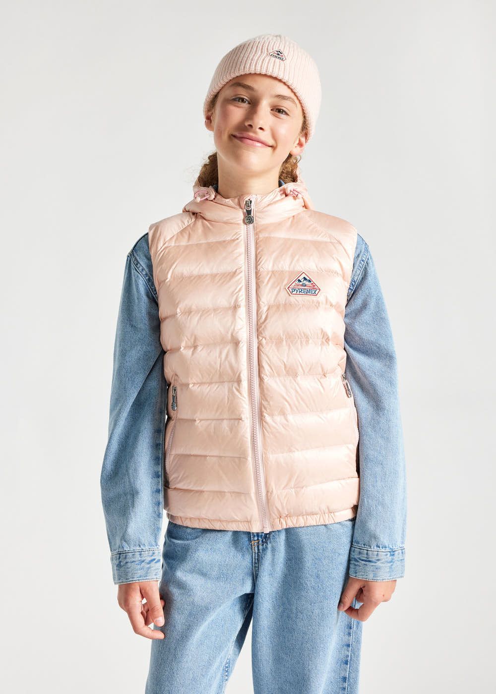 Kids' Pyrenex Cheslin hooded down vest peach-whip-2