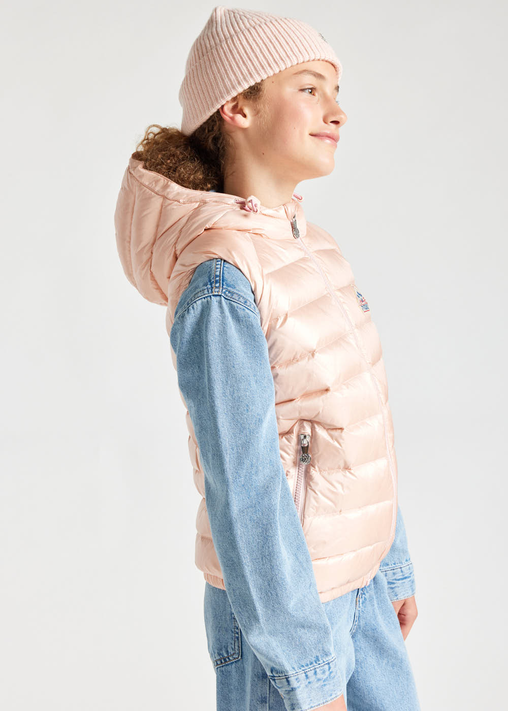 Kids' Pyrenex Cheslin hooded down vest peach-whip-3