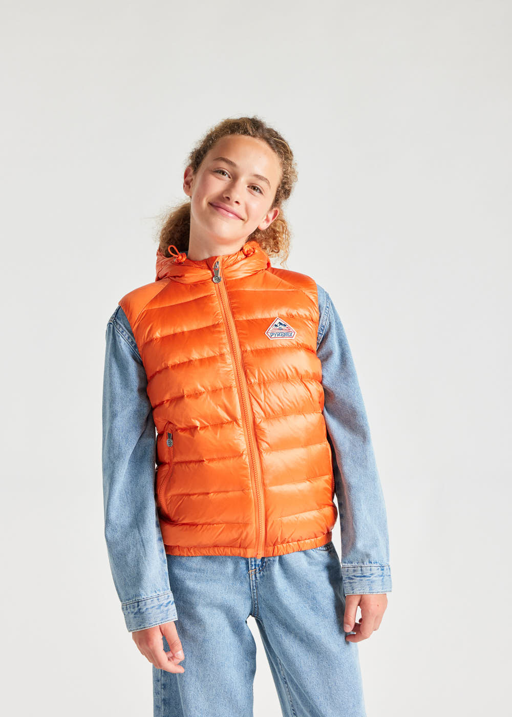 Kids' Pyrenex Cheslin hooded down vest clementine-7