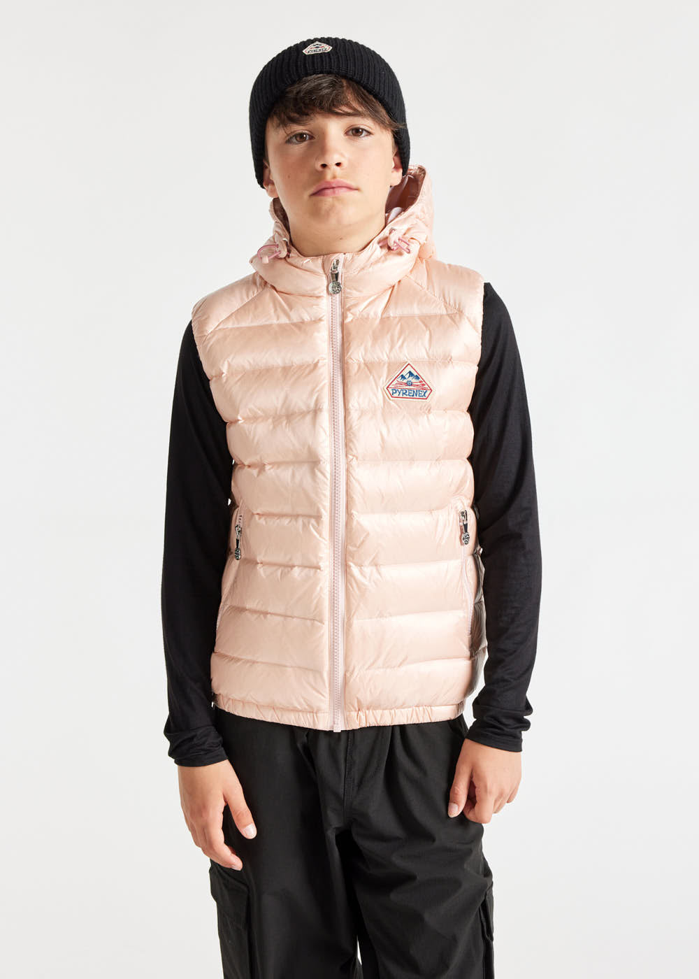 Kids' Pyrenex Cheslin hooded down vest peach-whip-7